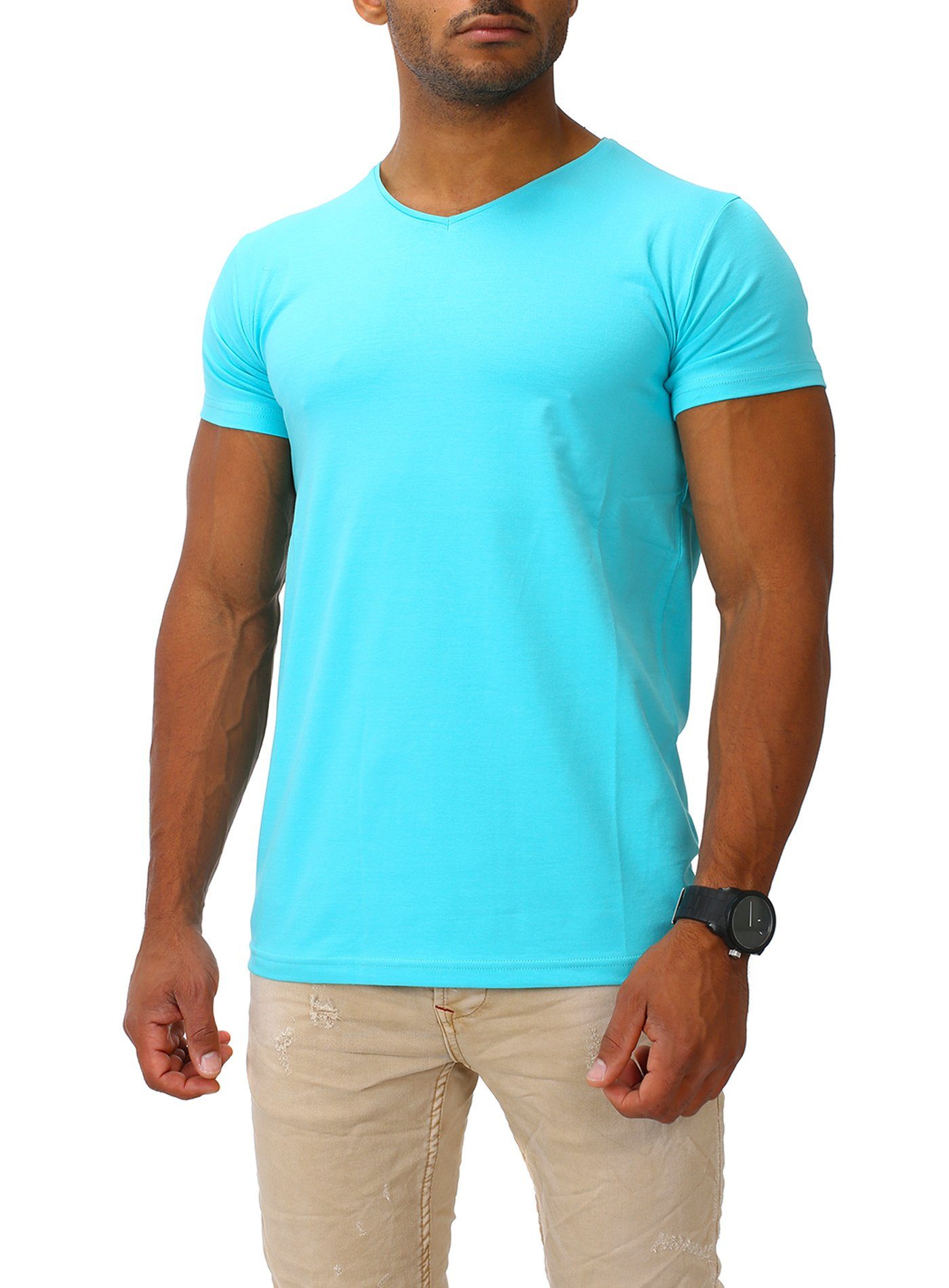 Joe Franks T-Shirt HIGH mit hohem V-Ausschnitt turquoise