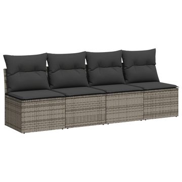 vidaXL Loungesofa Gartensofa mit Kissen 4-Sitzer Grau Poly Rattan