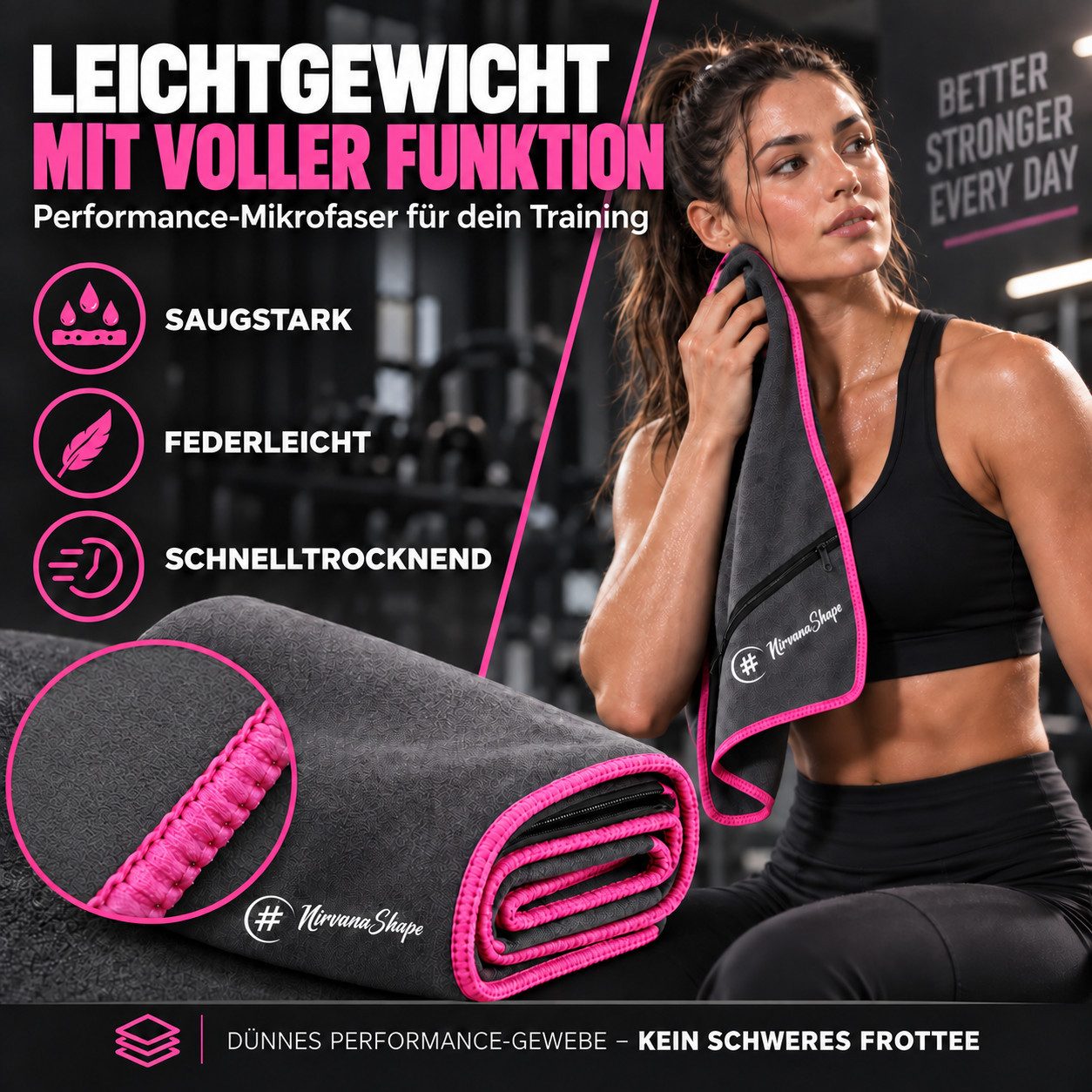 NirvanaShape Sporthandtuch NirvanaShape Mikrofaser Fitnesshandtuch mit Ecktasche und Knöpfen, saugfähig, leicht, schnelltrocknend, für Reisen, Fitness, Yoga, Sa – Bild 2 von 5