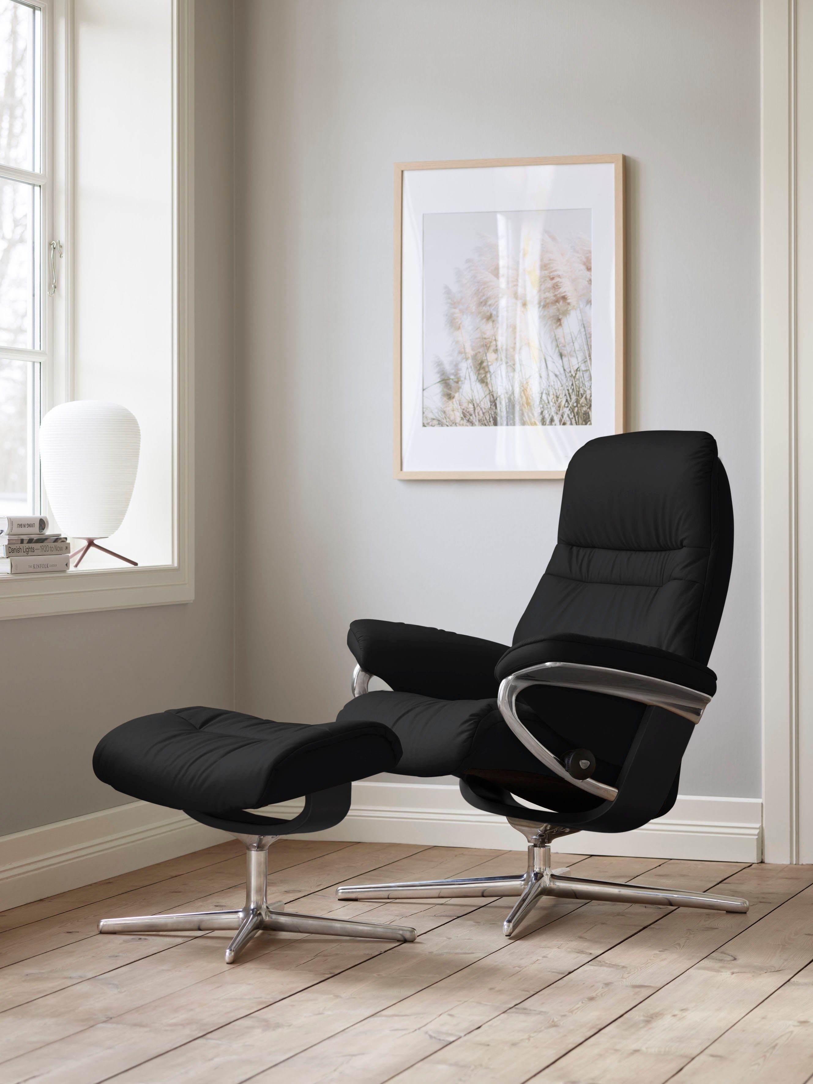 Stressless® Relaxsessel Sunrise (Set, Relaxsessel mit Hocker), mit Hocker, mit Cross Base, Größe S, M & L, Holzakzent Schwarz