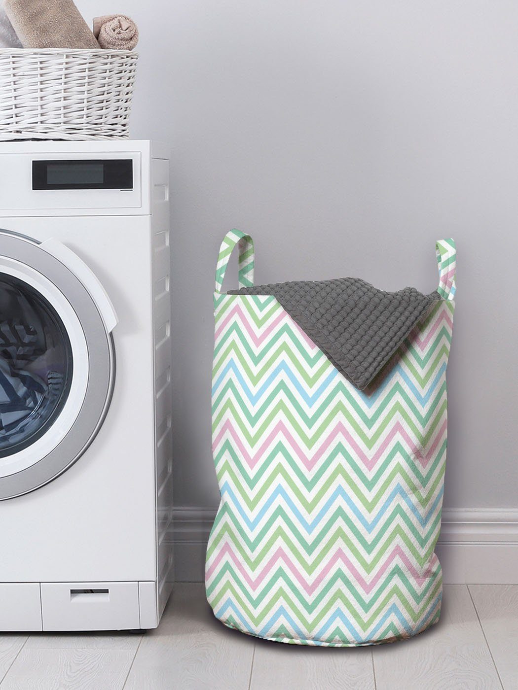 Abakuhaus Wäschesäckchen Pastelltöne Waschsalons, Kordelzugverschluss Griffen mit Winkel Zigzags Wäschekorb für