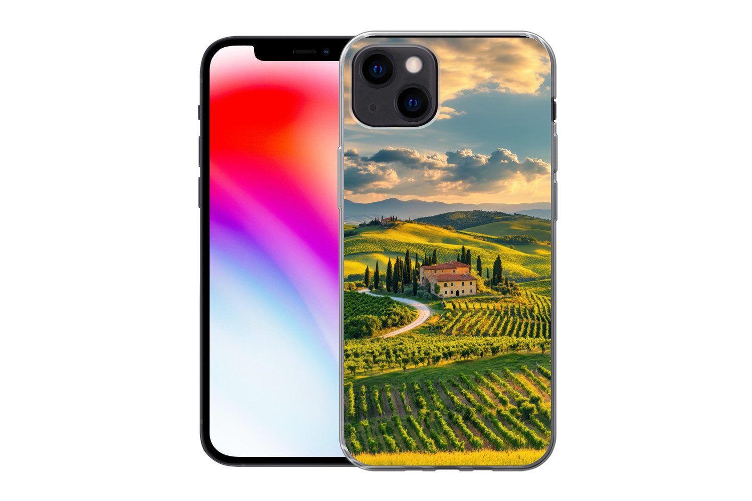 MuchoWow Handyhülle für Apple iPhone 13 Toskana - Landschaft - Weinberge, Smartphone-Bumper, Print, Handy Schutzhülle Dünn