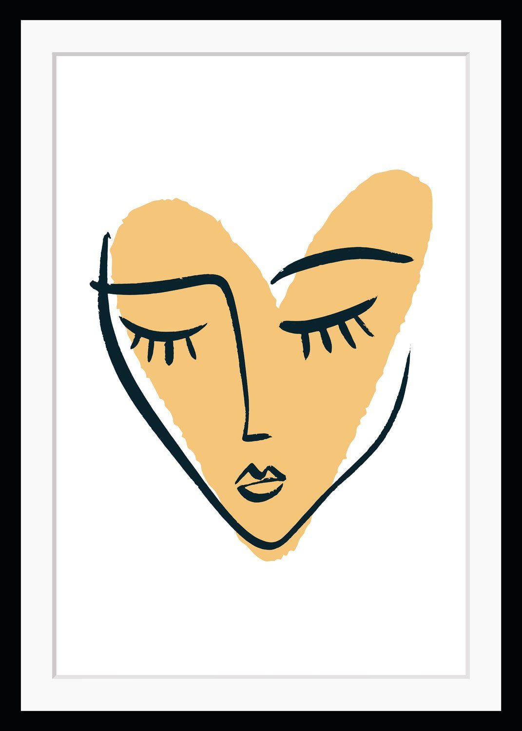 queence Bild Finchen, Abstrakt, Figuren, Frau, Gemälde, Gesicht, Herz, Herzbilder, HD Premium Poster-Druck inkl. Holzrahmen