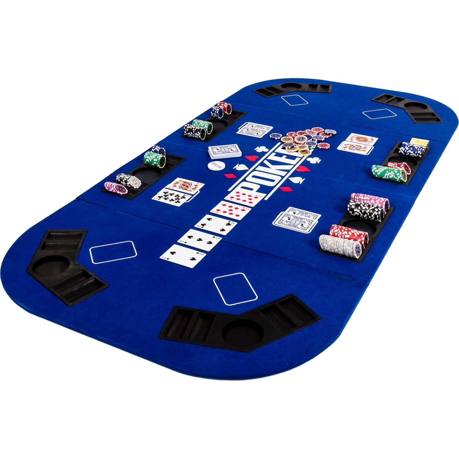 GAMES PLANET Spiel, Games Planet Faltbare Pokerauflage „Straight“, 2-8 Spieler, Maße 160x80 cm, MDF Platte, 8 Getränkehalter, 8 Chiptrays Blau