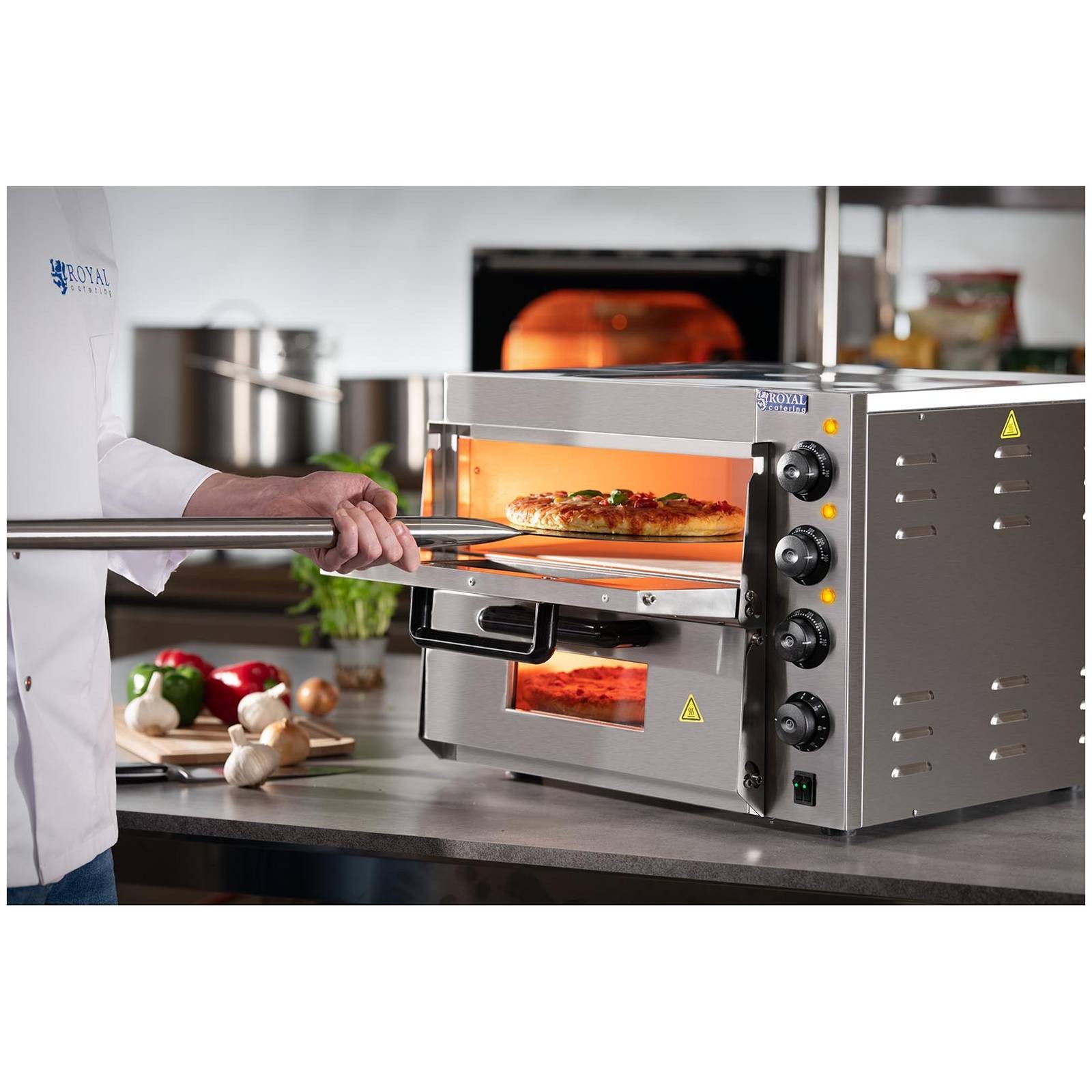 Royal Catering Pizzaofen Pizzabackofen 2 Kammern Ø 40 cm Pizzabäcker Timer 120 min Schamotte – Bild 4 von 5