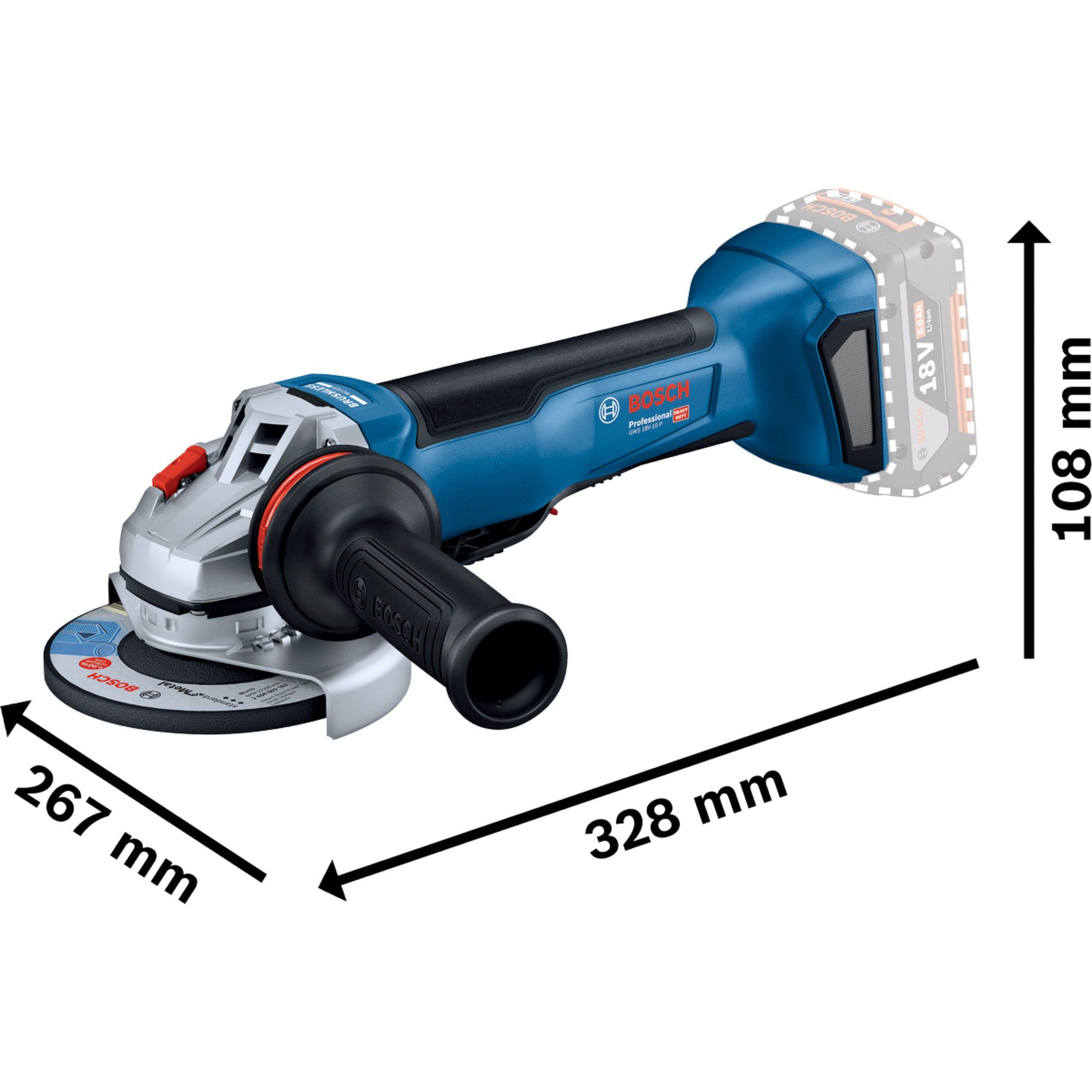 BOSCH Winkelschleifer Bosch Akku-Winkelschleifer GWS 18V-10, Schleifscheibe mm 125 Ø: Professional