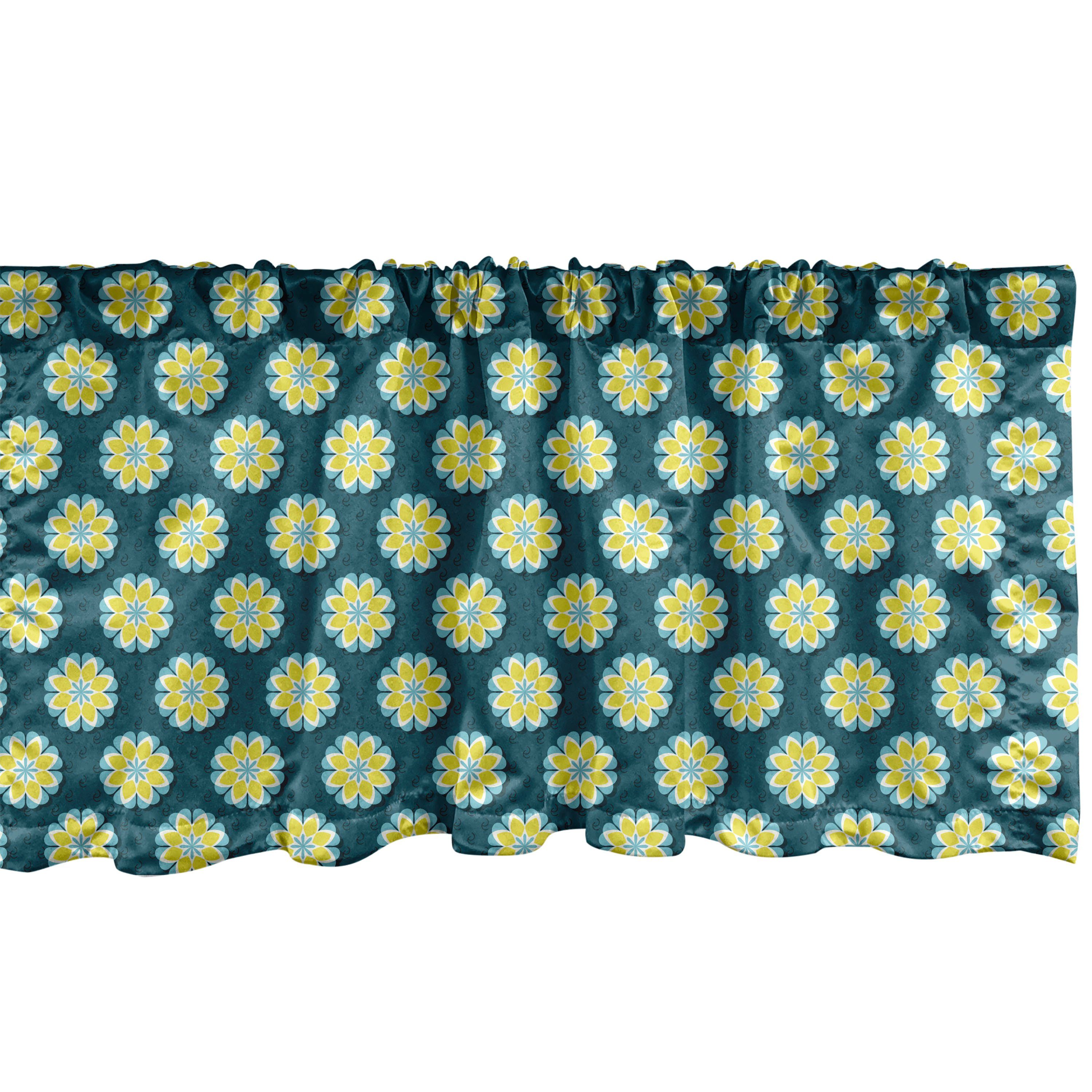 Scheibengardine Vorhang Volant für Küche Schlafzimmer Dekor mit Stangentasche, Abakuhaus, Microfaser, Blumen Retro Frühlings-Blumen-Muster