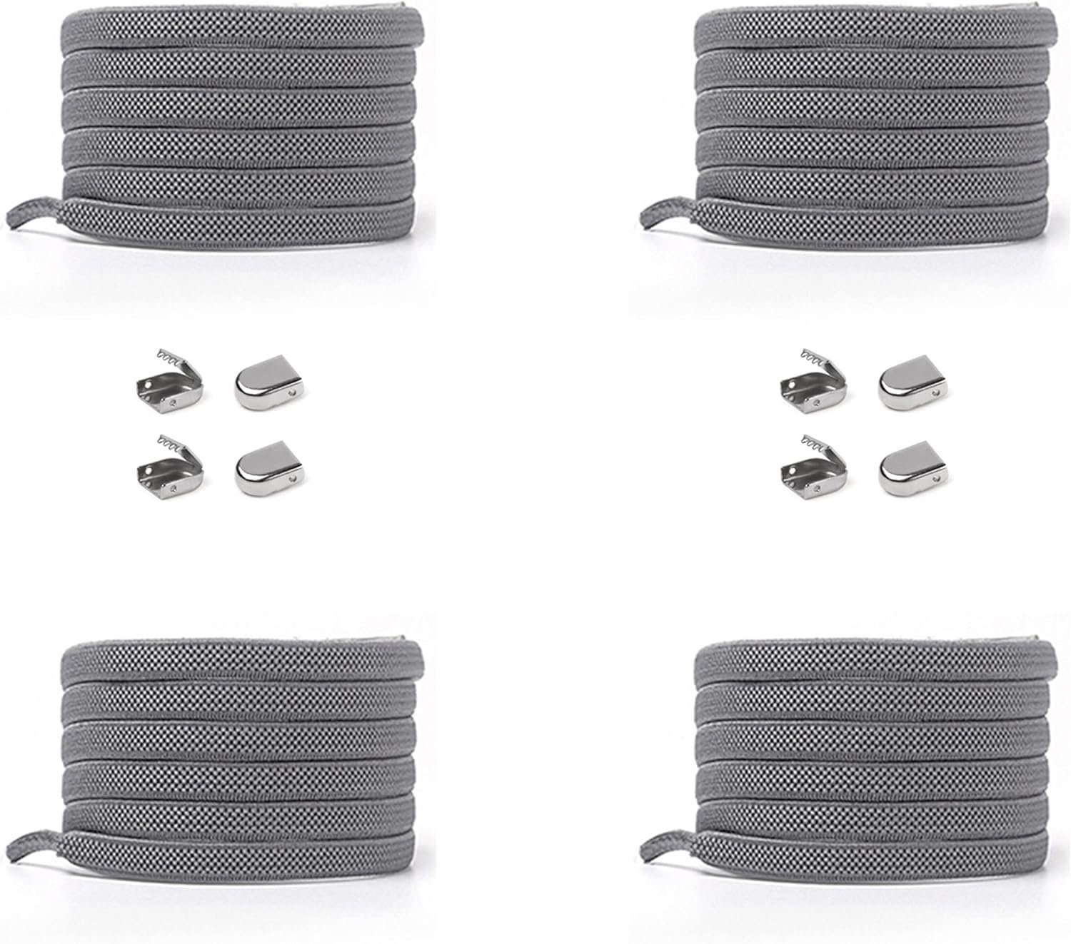 ELANOX Schnürsenkel 4 Stück für 2 Paar Schuhe elastische Schnürsenkel mit Clips, inkl. Enden (Clips) - 8 St. in silber