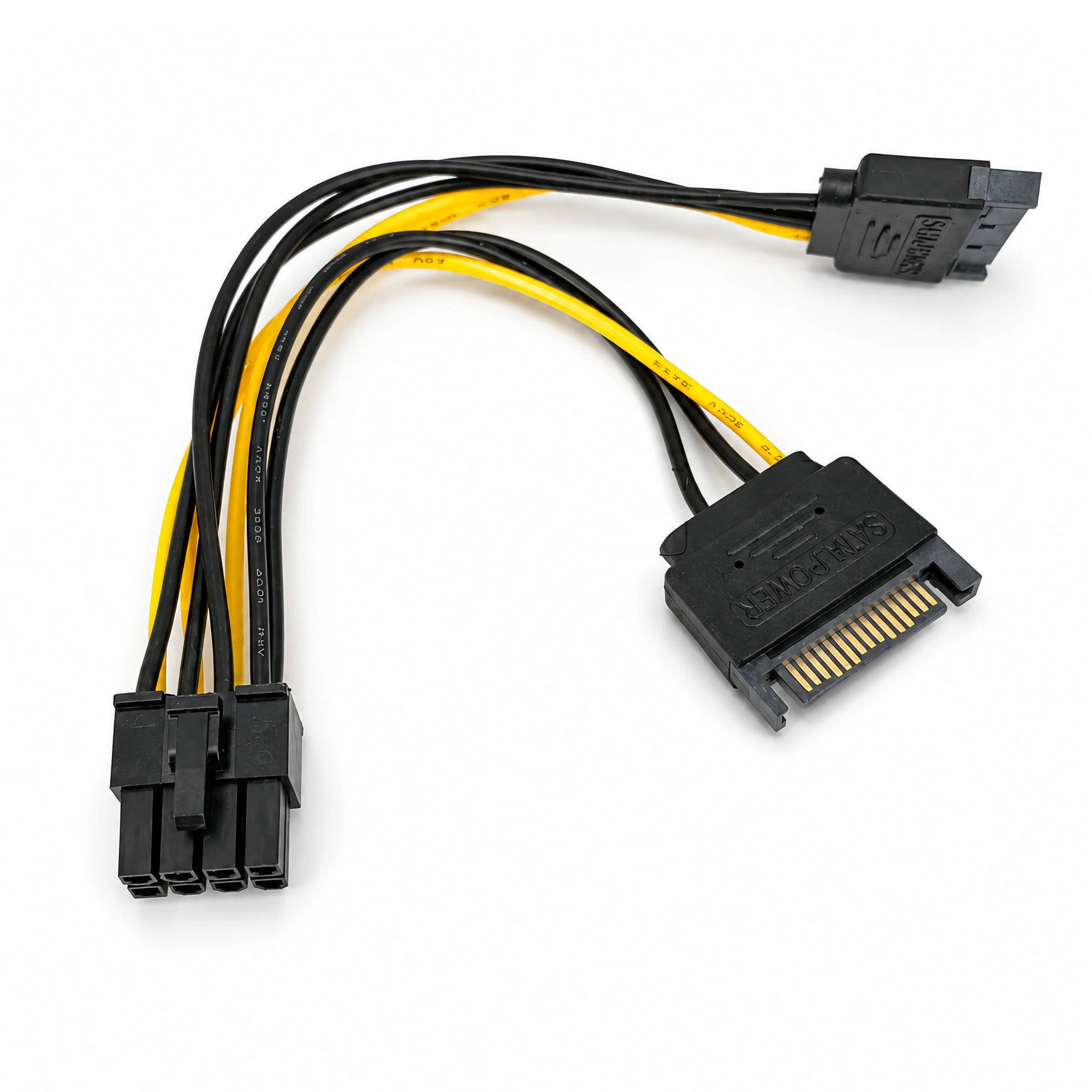 Bolwins R37 SATA auf PCIe 8-Pin Adapterkabel für Grafikkarten 2x SATA 18cm Stromkabel, 2x SATA 15-Pin Stecker, 1x PCIe 8-Pin Stecker (18 cm), 2x SATA auf PCIe 8-Pin, 18cm Kabel, stabile Stromversorgung, Plug&Play von Bolwins