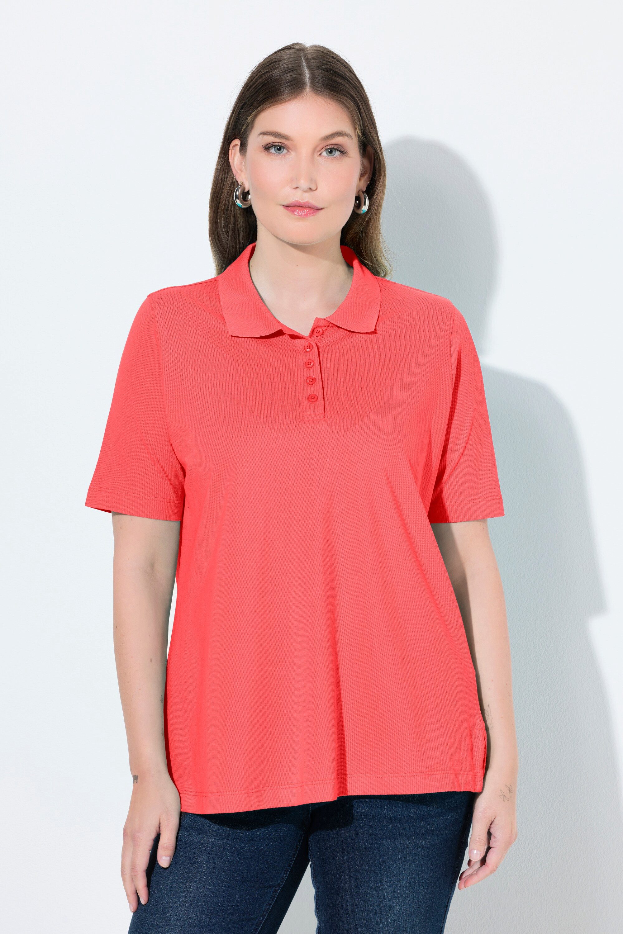 Ulla Popken Poloshirt Poloshirt längere Knopfleiste Polokragen Halbarm günstig online kaufen