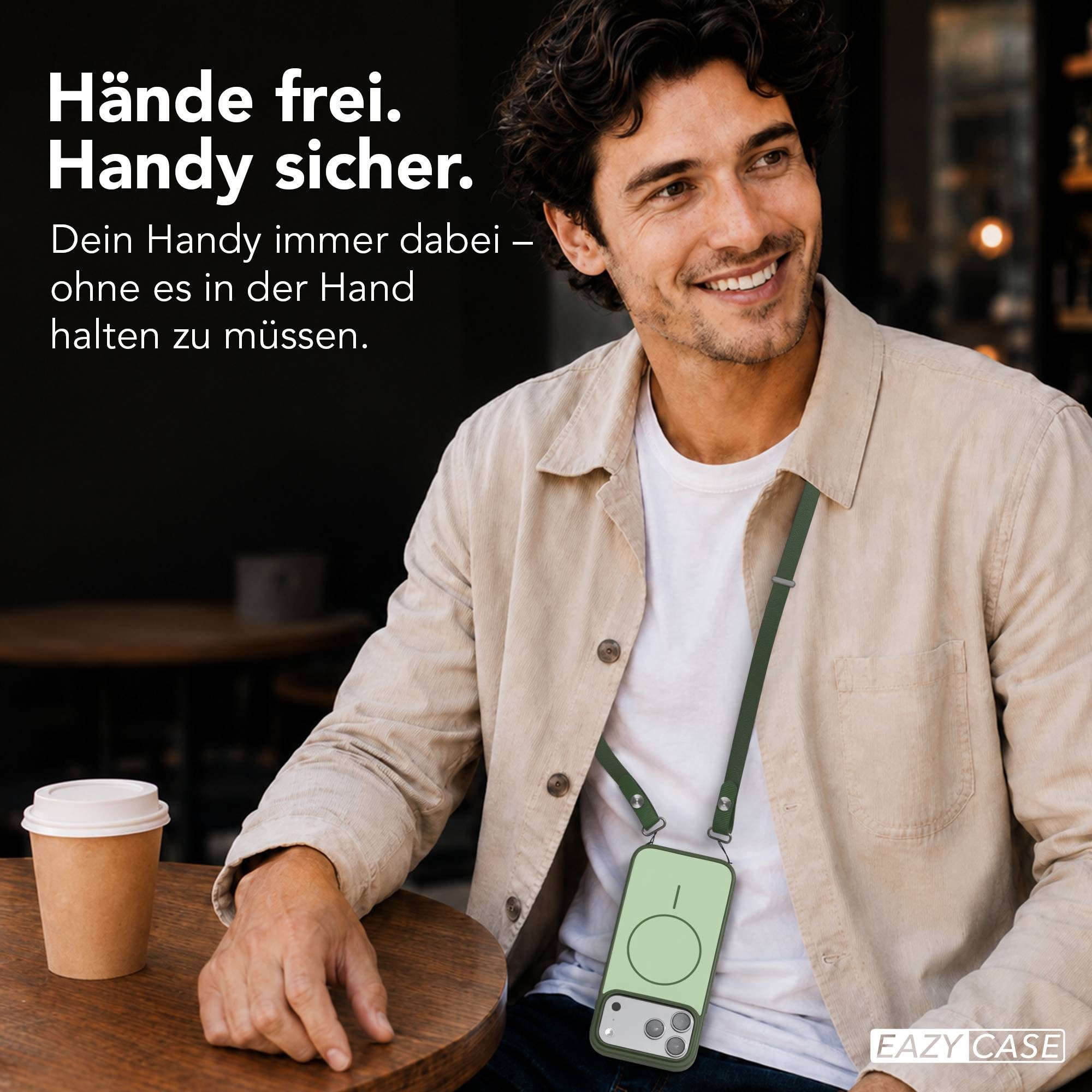 EAZY CASE Handykette Outdoor Case Thin MagSafe mit Band für Apple iPhone 17 Pro Max 6,9 Zoll, Outdoor Handyhülle mit schmalem MagSafe Ring und Trageband Grün