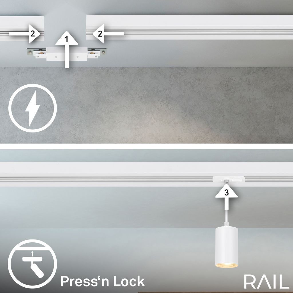 Briloner Leuchten LED Deckenleuchte 8015046B, LED wechselbar, 2700K - Extra-Warmweiß, Schienensystem Rail 1,5 m Weiß max. 9W Decke Wohnzimmer Büro Küche
