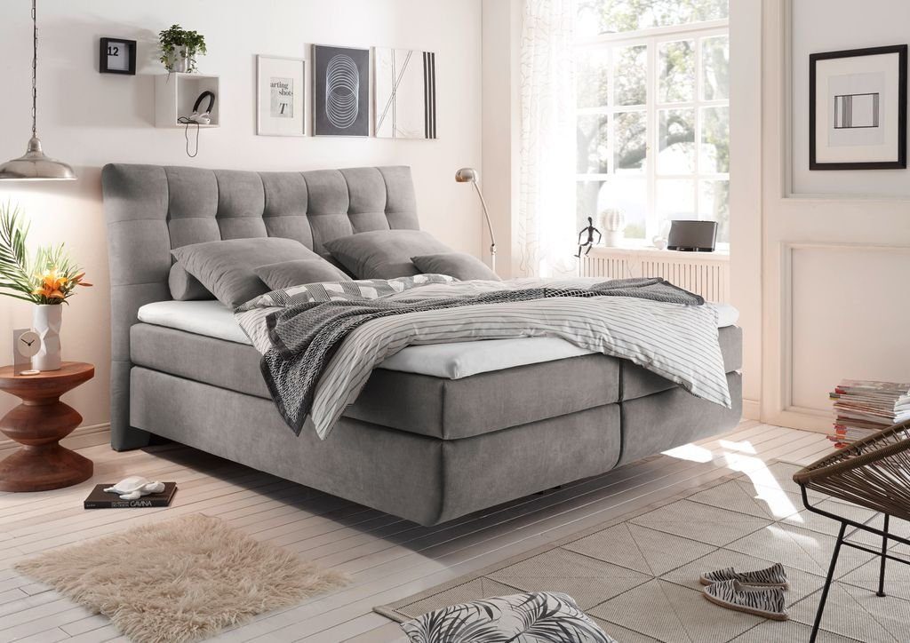 ED EXCITING DESIGN Boxspringliege (180 x 200 cm, Malibu 180x200cm Soro 90 Light Grau), Grau