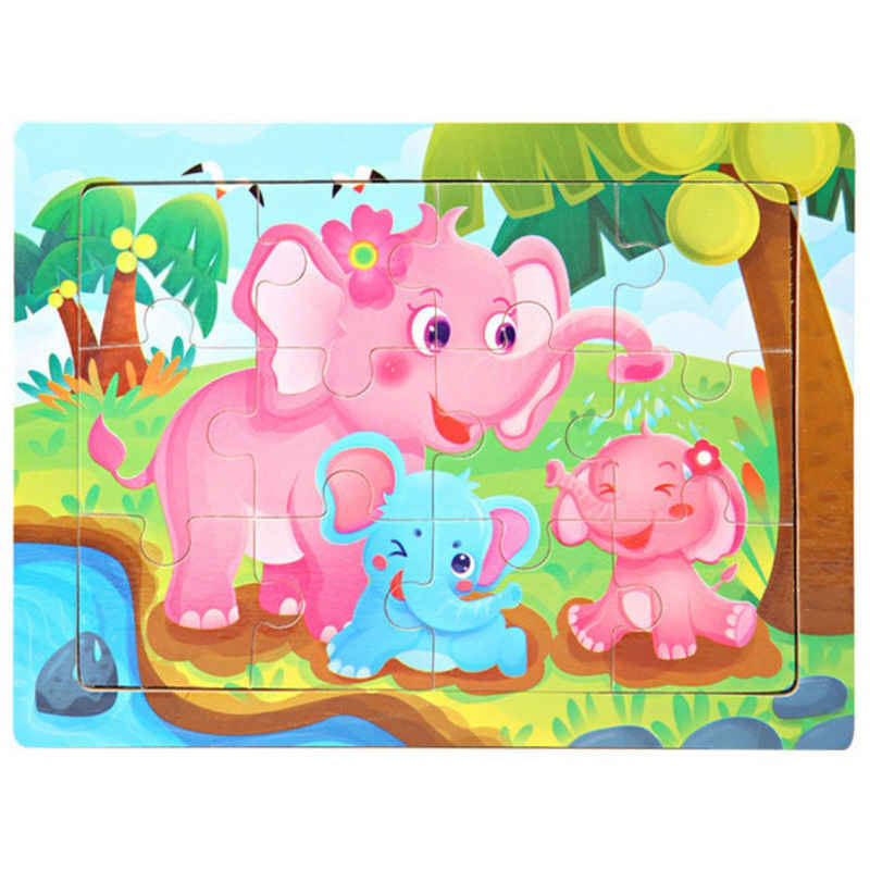 Tinisu Puzzle Kinder Baby Holz Puzzle Cartoon Rosa Elefant 12 Teile Puzzle, Puzzleteile