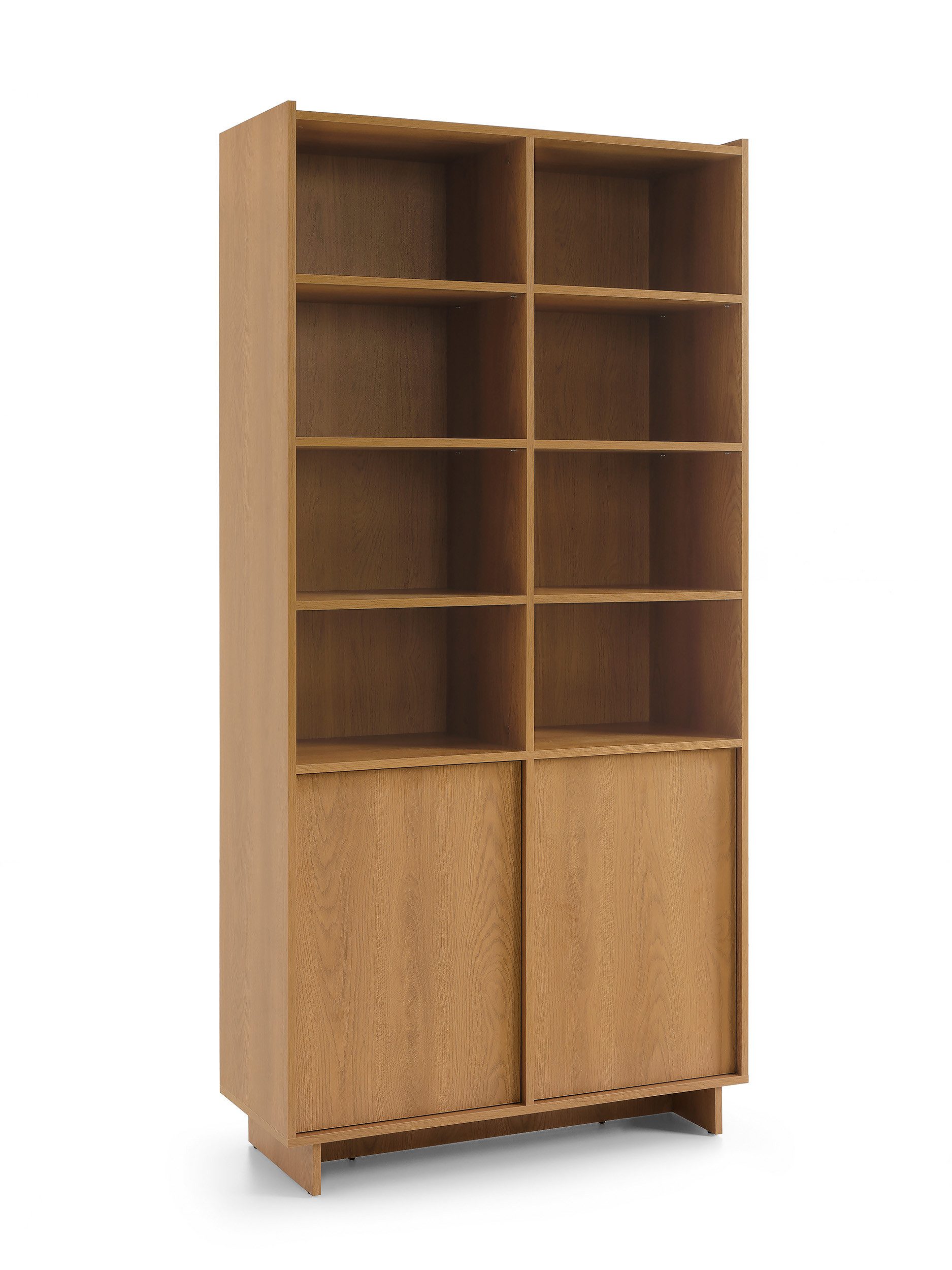 MOEBLO Bücherregal LILIE R98, in Eiche Caramel – hohes Standregal & Bücherregal mit offenen Fächern, 2 Türen und viel Stauraum im modernen Design, Bücherregal für das Büro Bücherregal für Dokumente Wohnbereich Wohnzimmer, (BxHxT): 98 x 201 x 39 cm