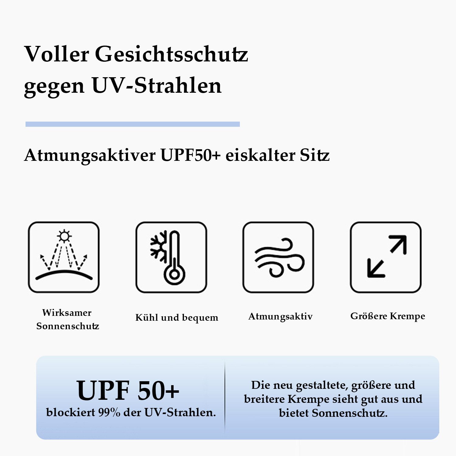 Refttenw Sonnenhut Tragbar Outdoor Sommerhut,UPF50+ Fischerhut,Atmungsaktiv Klettverschluss-Design
