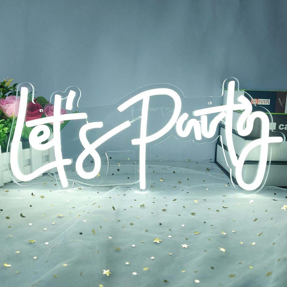 Rosnek LED Dekolicht Let's Party, Neonlicht, mit Schalter, USB, für Geburtstag Hochzeit, Party Schlafzimmer Wanddeko