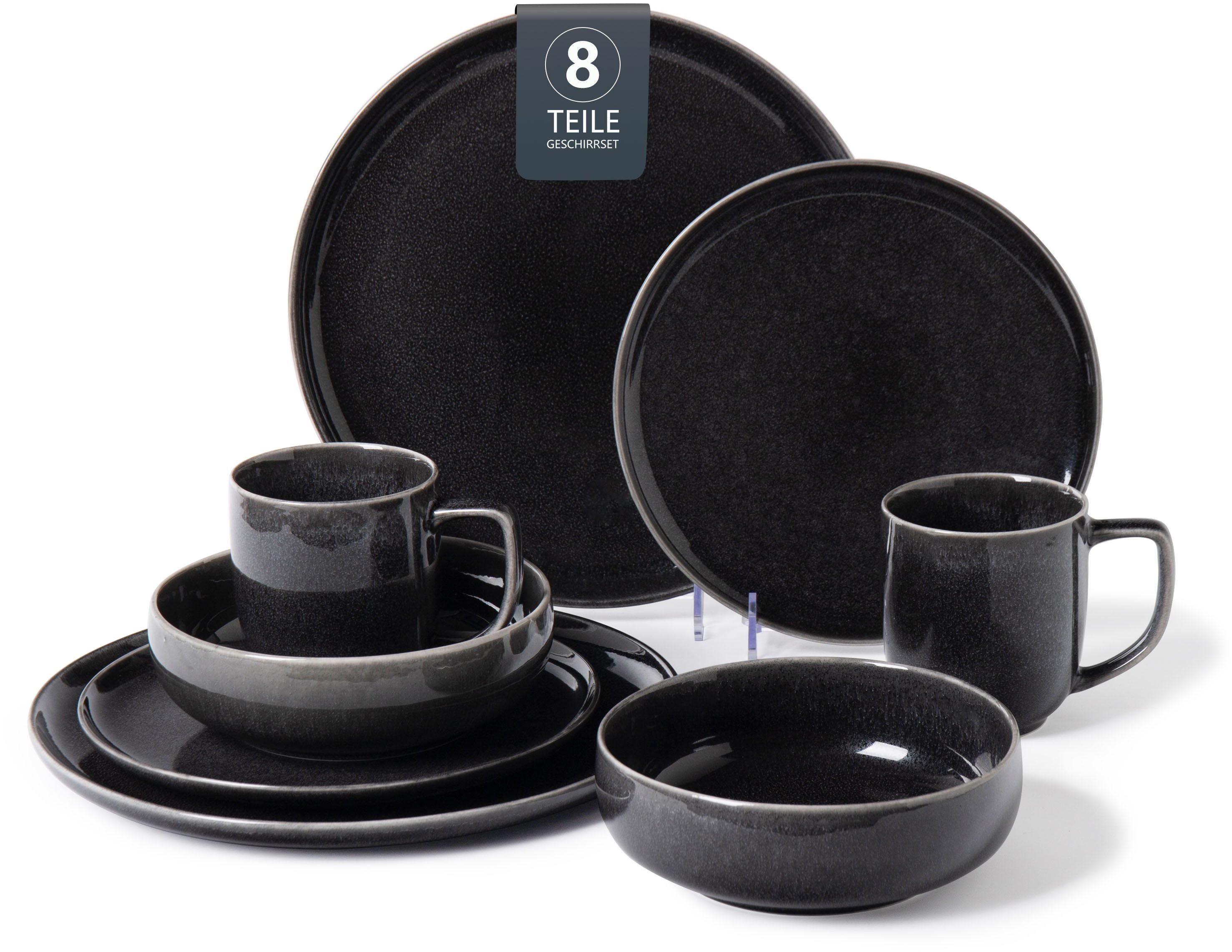 my home Geschirr-Set Fyns, mit Reaktivglasur (8-tlg), 2 Personen, Porzellan, spülmaschinenfest und mikrowellengeeignet