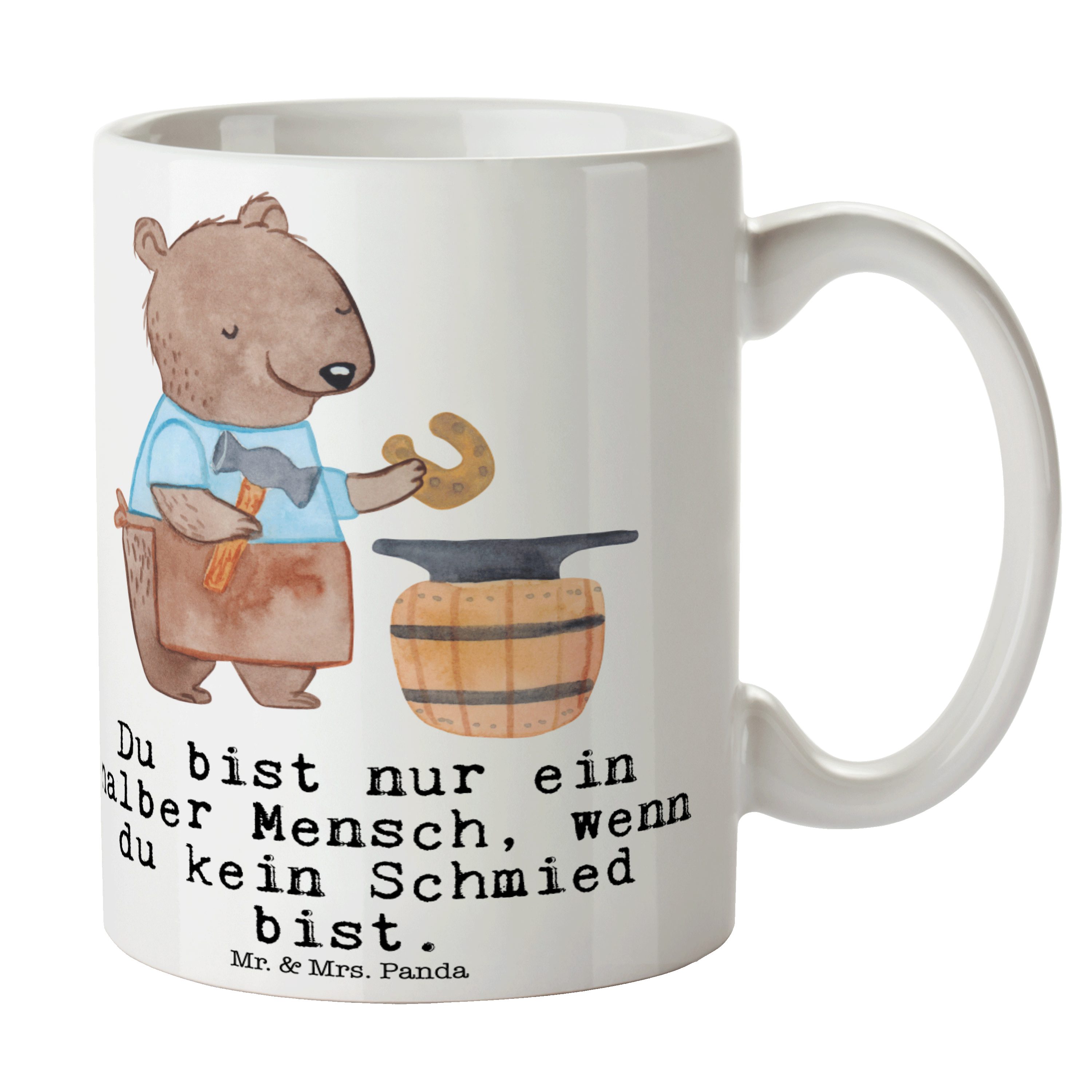 Mr. & Mrs. Panda Tasse Schmied mit Herz - Weiß - Geschenk, Teetasse, Kaffeetasse, Tasse Moti, Keramik