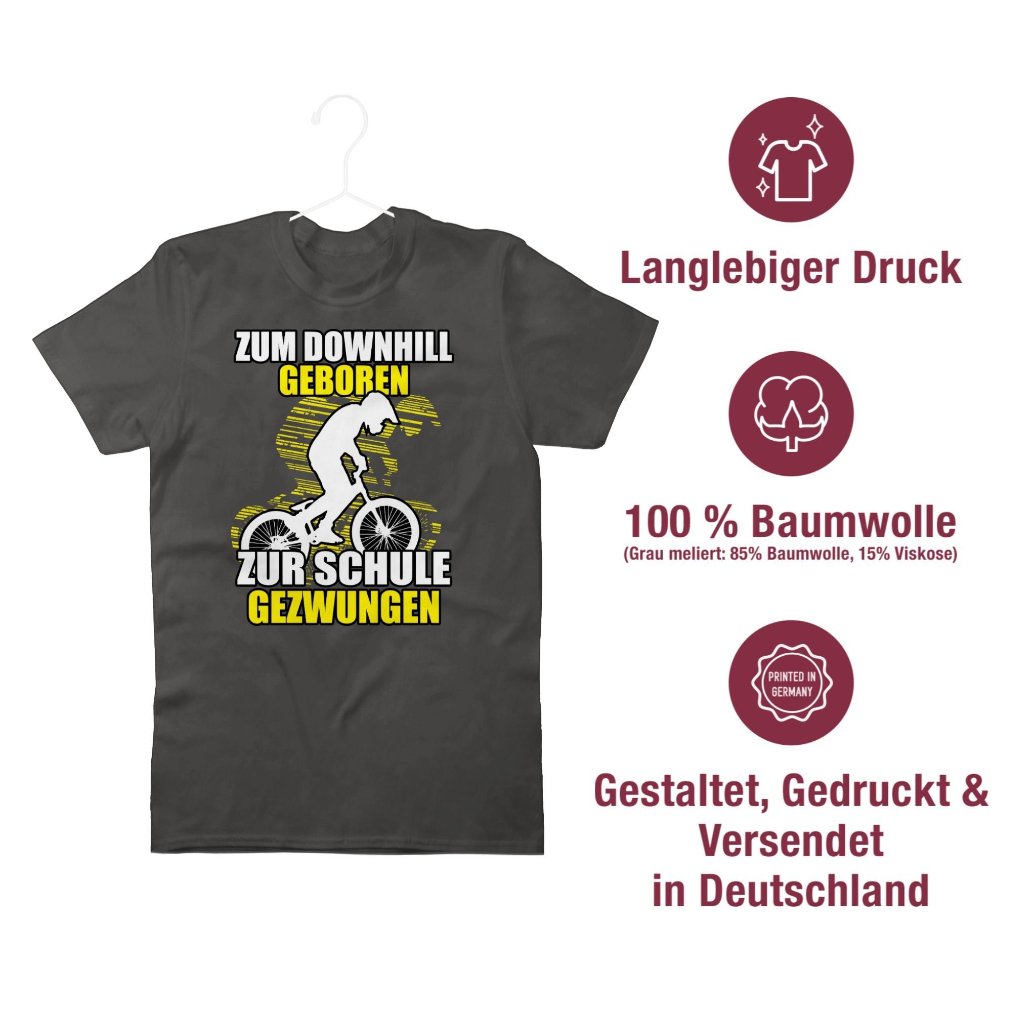 Shirtracer T-Shirt Zum Downhill Fahrrad Dunkelgrau Radsport zur geboren Bekleidung Schule 01 gezwungen