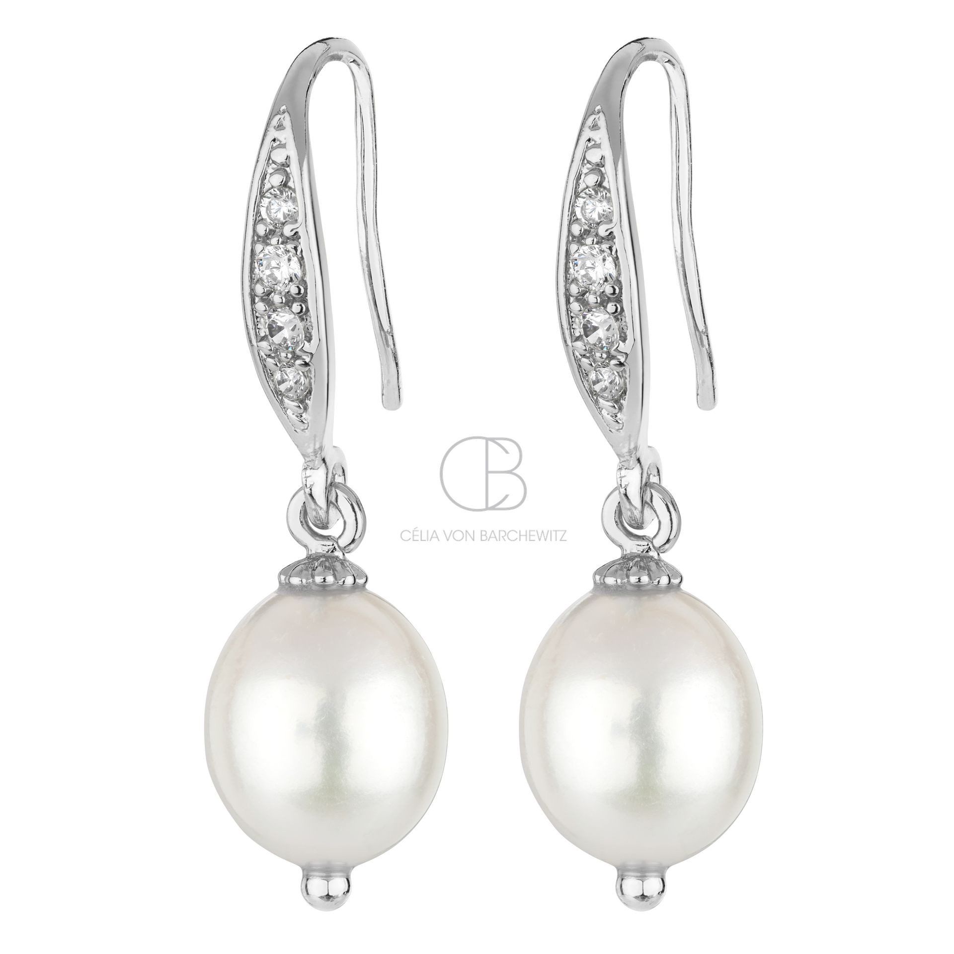 Celia von Barchewitz Perlenohrringe "SUNNY" Ohrhänger für Damen mit ovaler Süßwasserzuchtperle, vergoldet