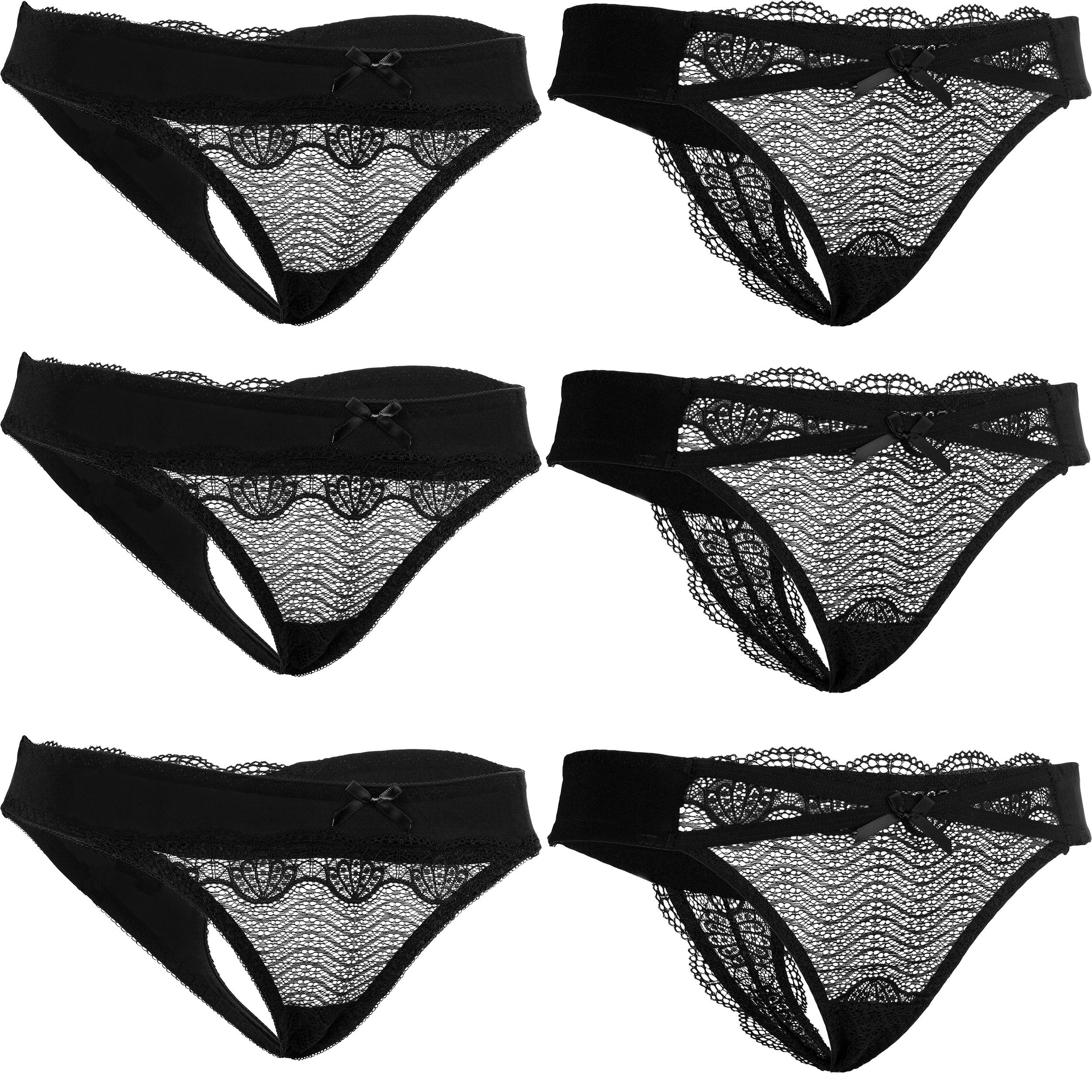 Fabio Farini Tanga Damen String Tanga für Frauen - Höschen Set mit transparenter Spitze (Packung, 6-St) Reizwäsche Unterhosen