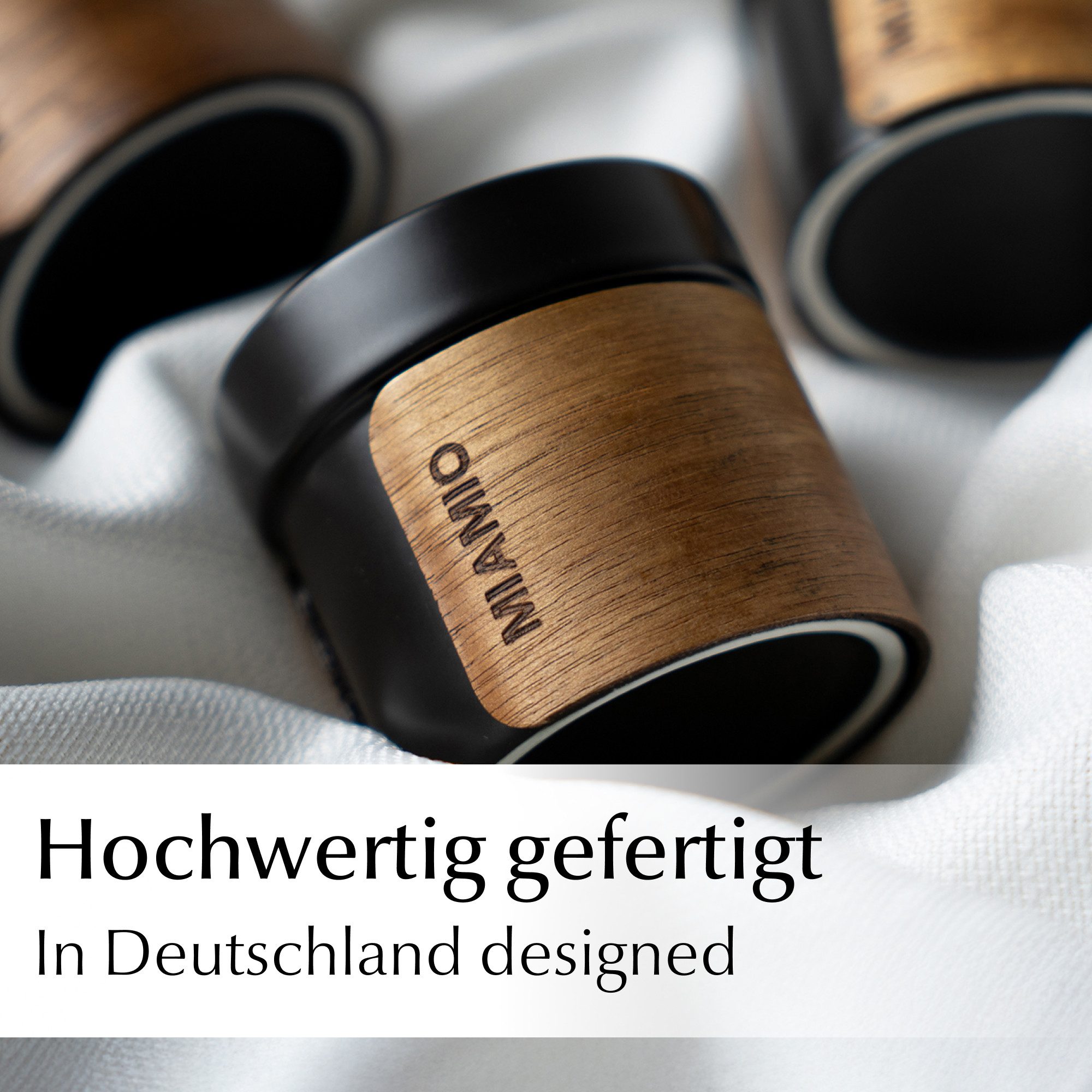 MiaMio Espressotasse ohne Henkel mit Holzmanschette, 100 ml, Schwarz, 4-tlg., Keramik