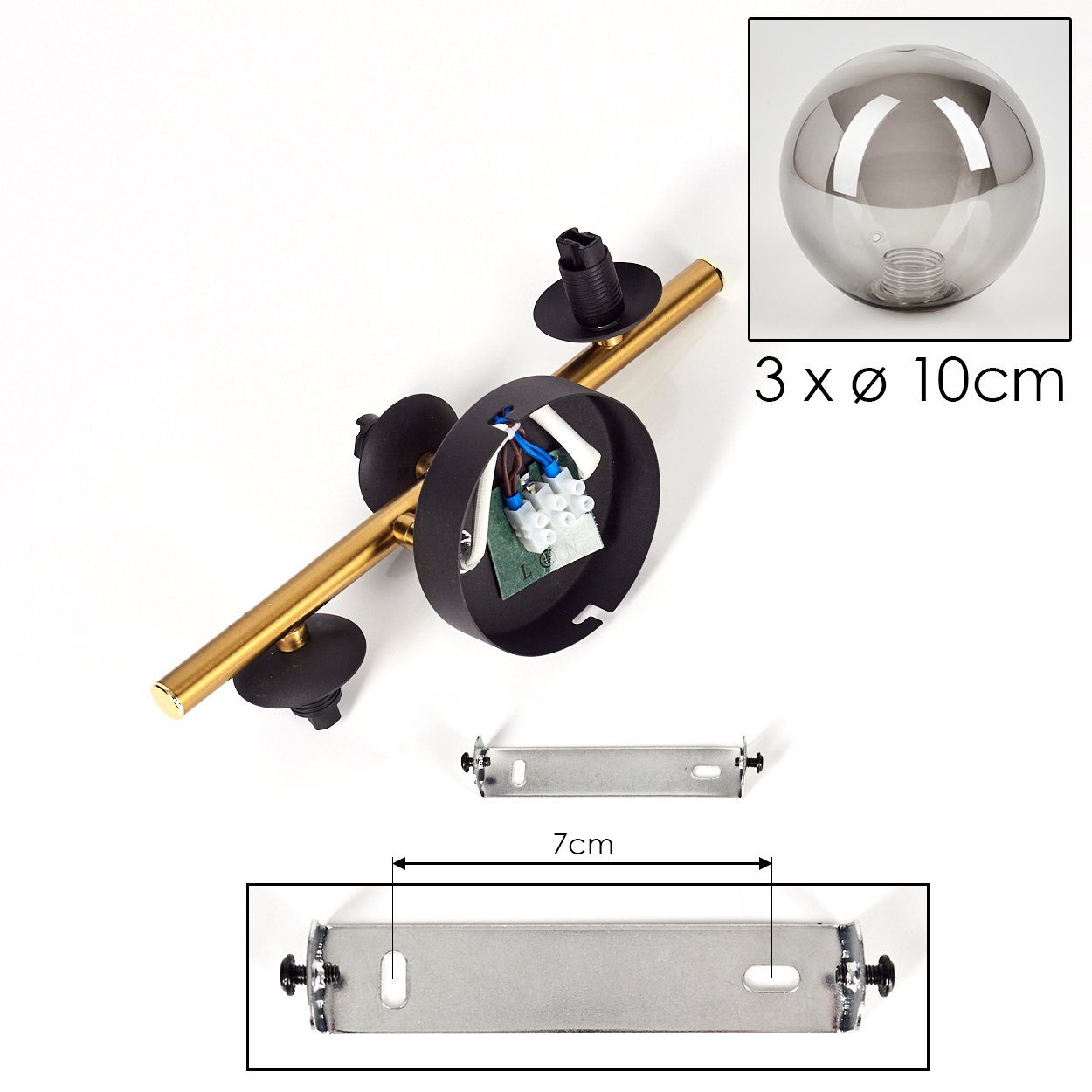 hofstein Deckenleuchte Deckenlampe aus Metall/Glas in Schwarz/Goldfarben/Rauchfarben, ohne Leuchtmittel, Leuchte im Retro-Design aus Glas, 3 x G9 LED, ohne Leuchtmittel