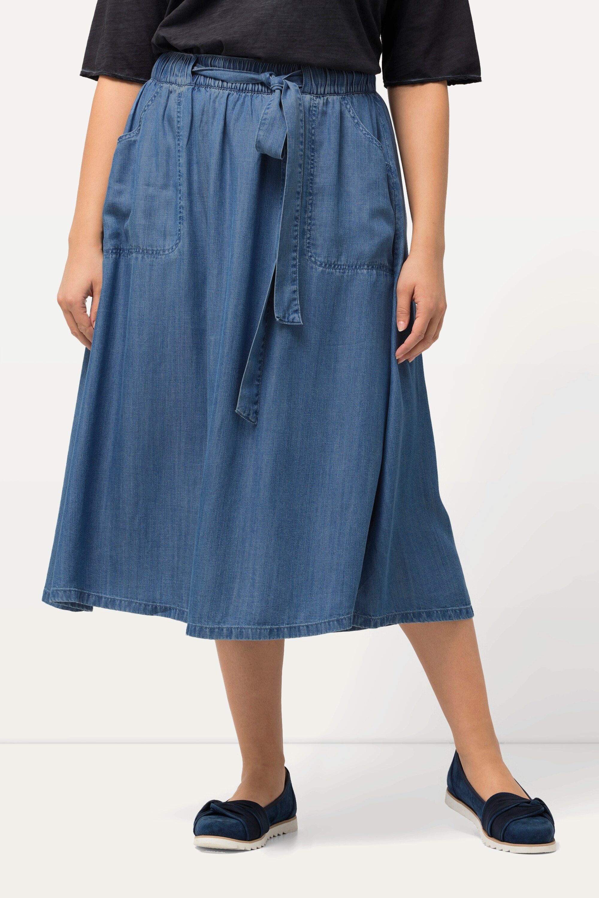 Ulla Popken Midirock Lyocell-Rock Jeansoptik A-Linie günstig online kaufen