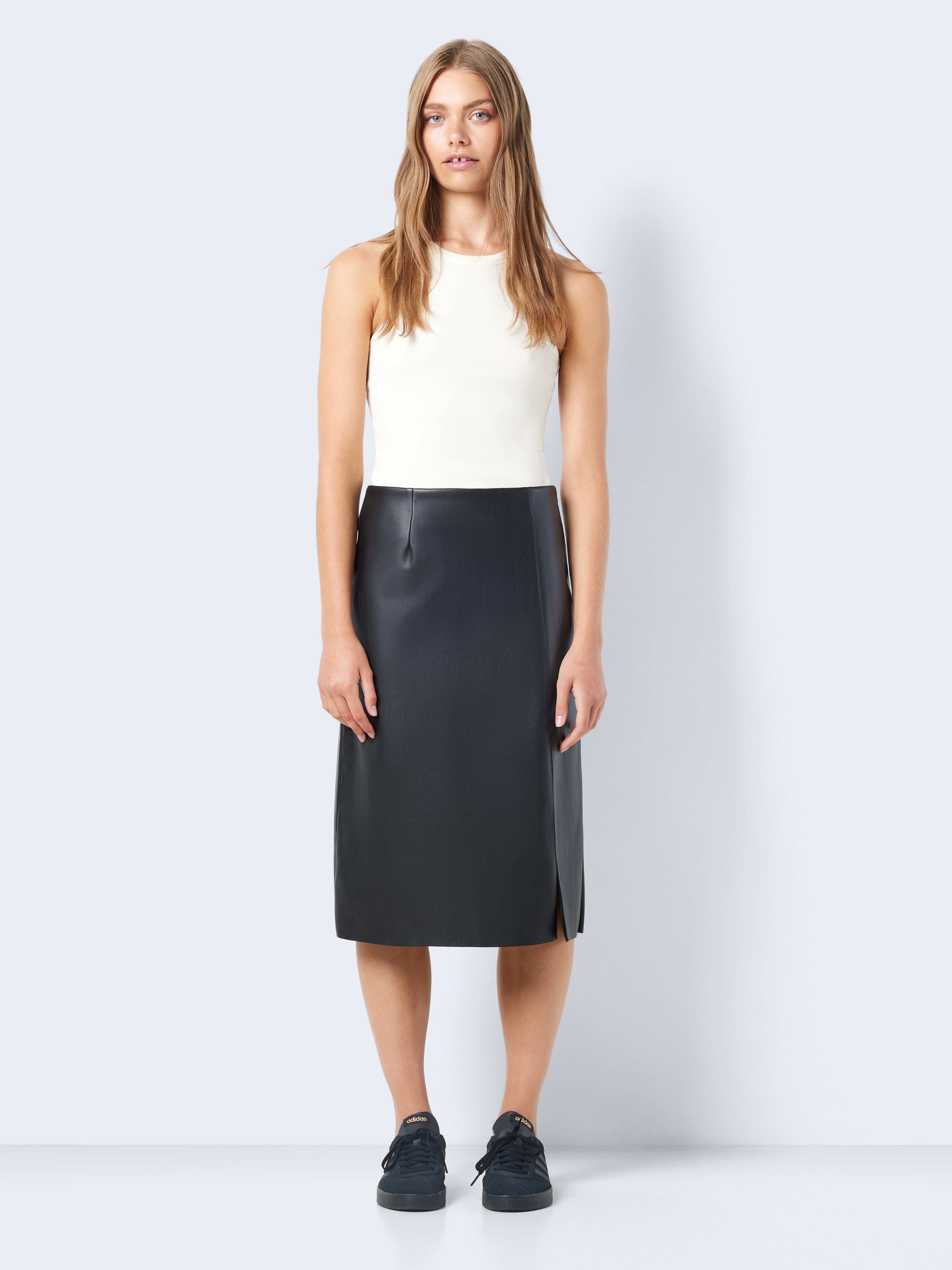 Noisy may Lederimitatrock NMCLARA HW SLIT MIDI LENGTH SKIRT