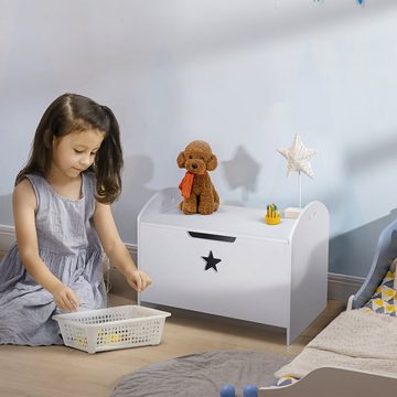 HOMCOM Spielzeugtruhe Spielzeugkiste aus Holz Sitztruhe für Kinder Sicherheitsscharnier Weiß (Set, 1 St., Sitzbank für Kinder), L62 x B40 x H46.5 cm