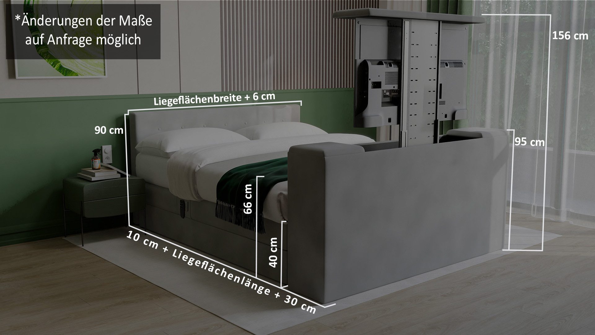 PAARA Boxspringbett mit TV Lift elektrisch verstellbar mit Motor mit alles - Modell 25GM, mit Belüftungssystem