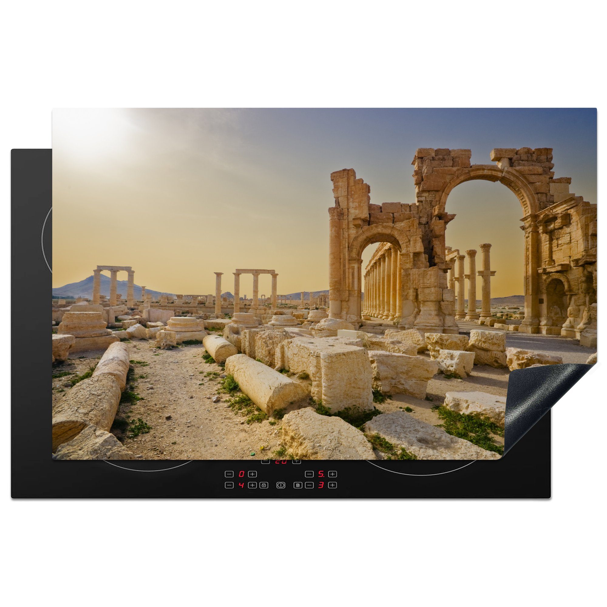 MuchoWow Herdblende-/Abdeckplatte Ruinen von Palmyra in Syrien, Vinyl, (1 tlg), 81x52 cm, Induktionskochfeld Schutz für die küche, Ceranfeldabdeckung