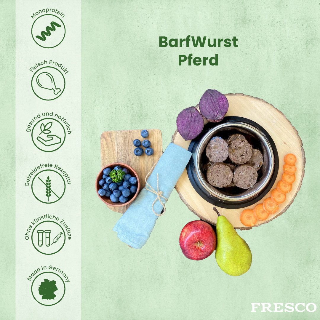 Fresco Dog BARF Hundewurst schnittfest Pferd Pur I 2 x 400g, Nassfutter für: Hunde, Hypoallergen, 100% Frischfleisch & hochverträglich