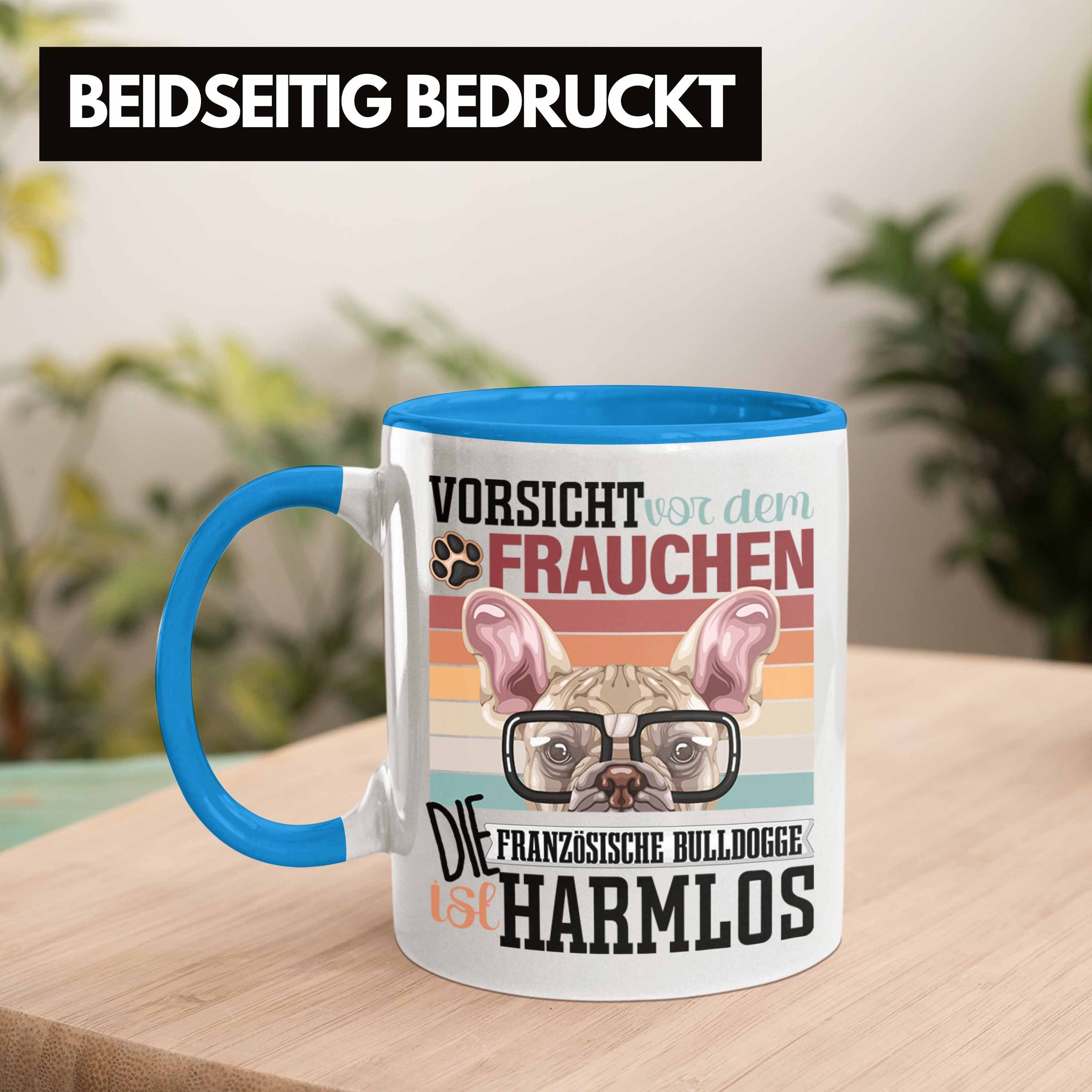 Trendation Tasse Französische Bulldogge Besitzerin Spr Blau Geschenk Tasse Frauchen Lustiger