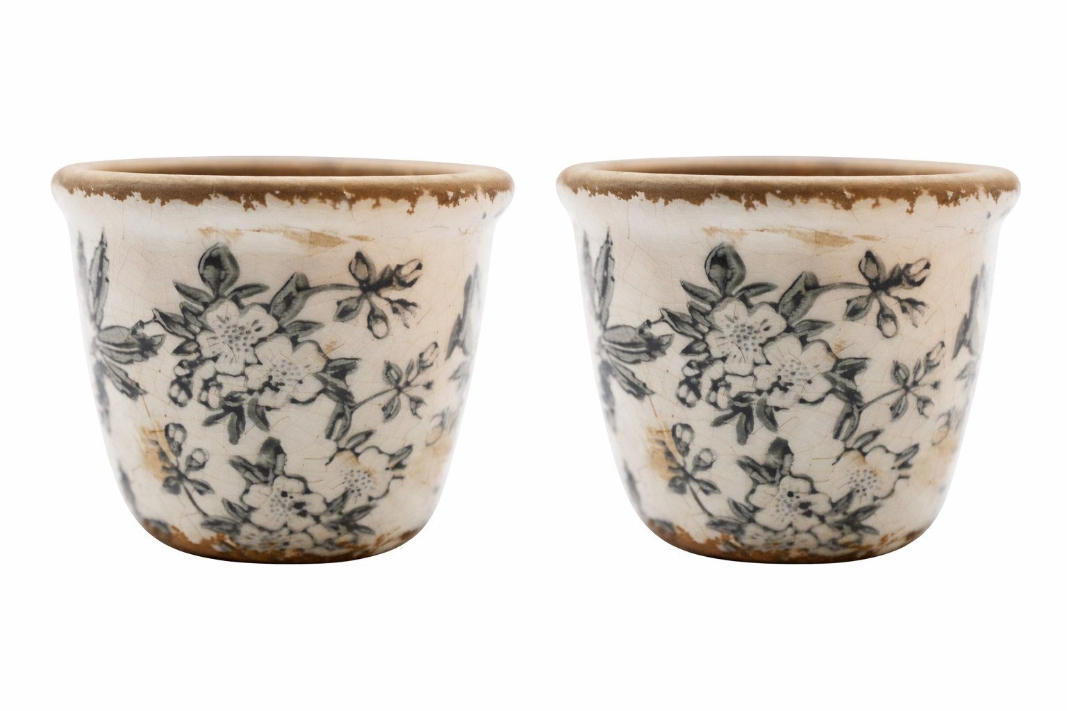 finehomegarden Blumentopf Übertopf Mush Keramik 2erSet Ø7,5cm/Ø11cm Rustikales Antikes Topf (Set, 2 St., 2 tlg), Shabby Antik grau-creme kraklee 2Größen wählbar