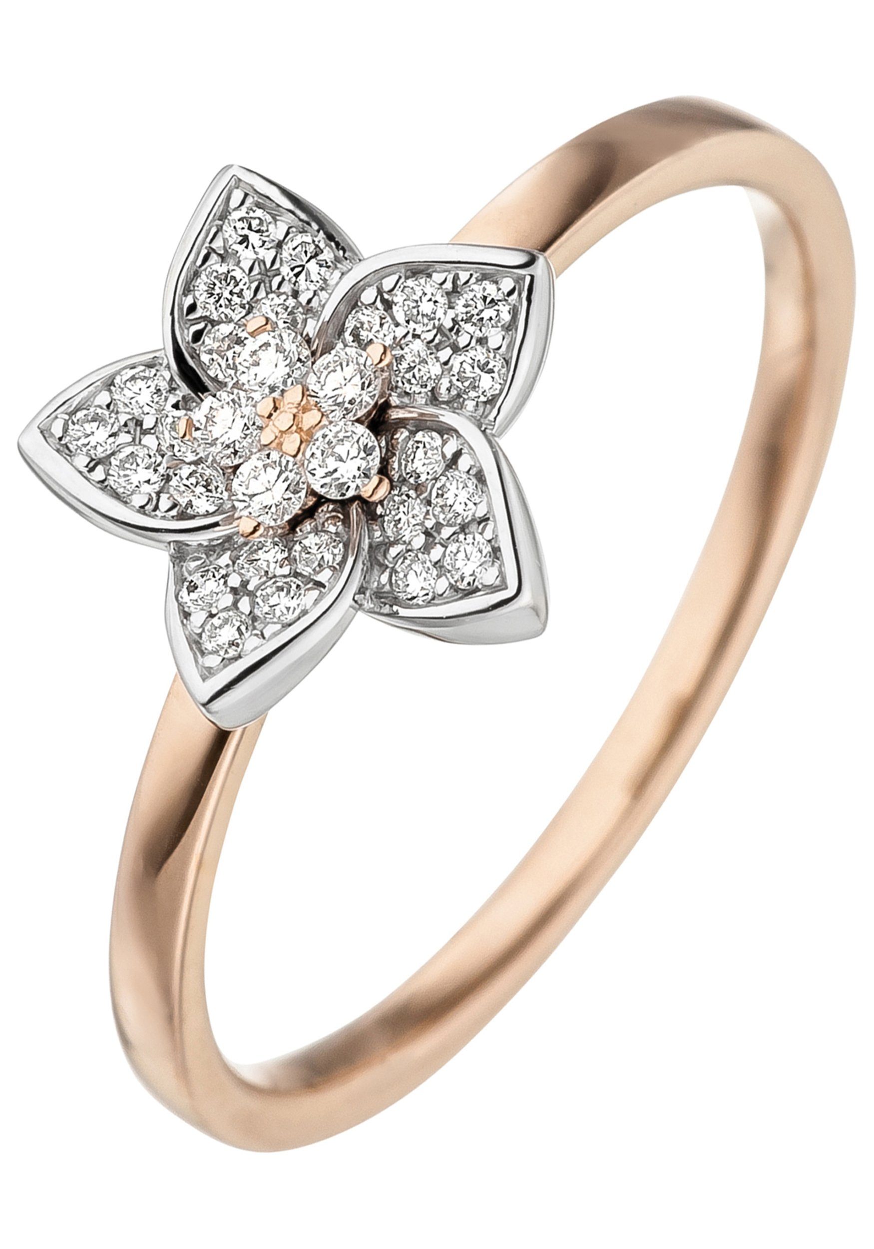 JOBO Diamantring Blume, 585 Gold bicolor mit 30 Diamanten