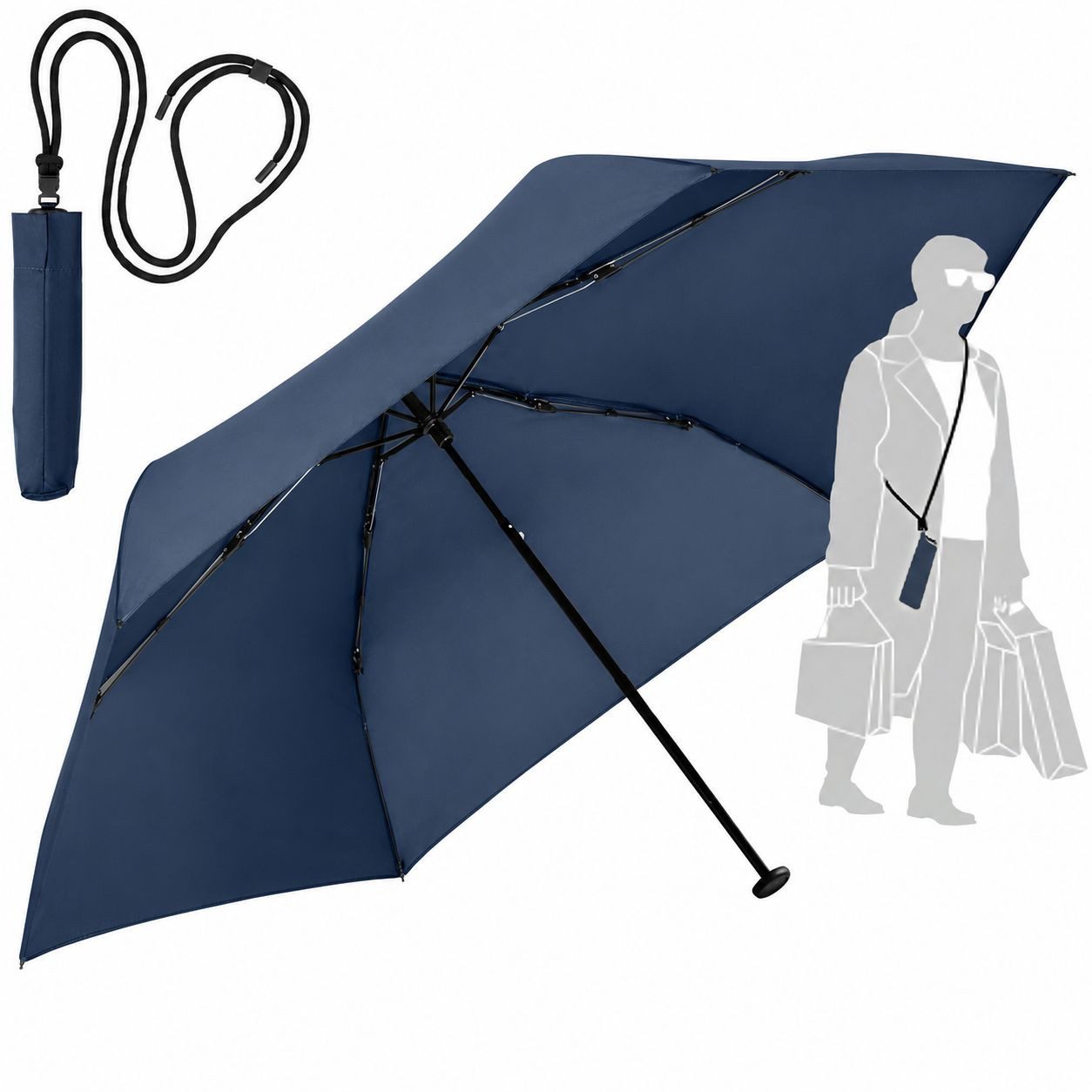 FARE Taschenregenschirm FiligRain ToGo, inkl. Umhängetasche, 100g leicht, UPF 50+, Windproof-PLUS, Sicherheitsschieber, Recyclingbezug, 88 cm