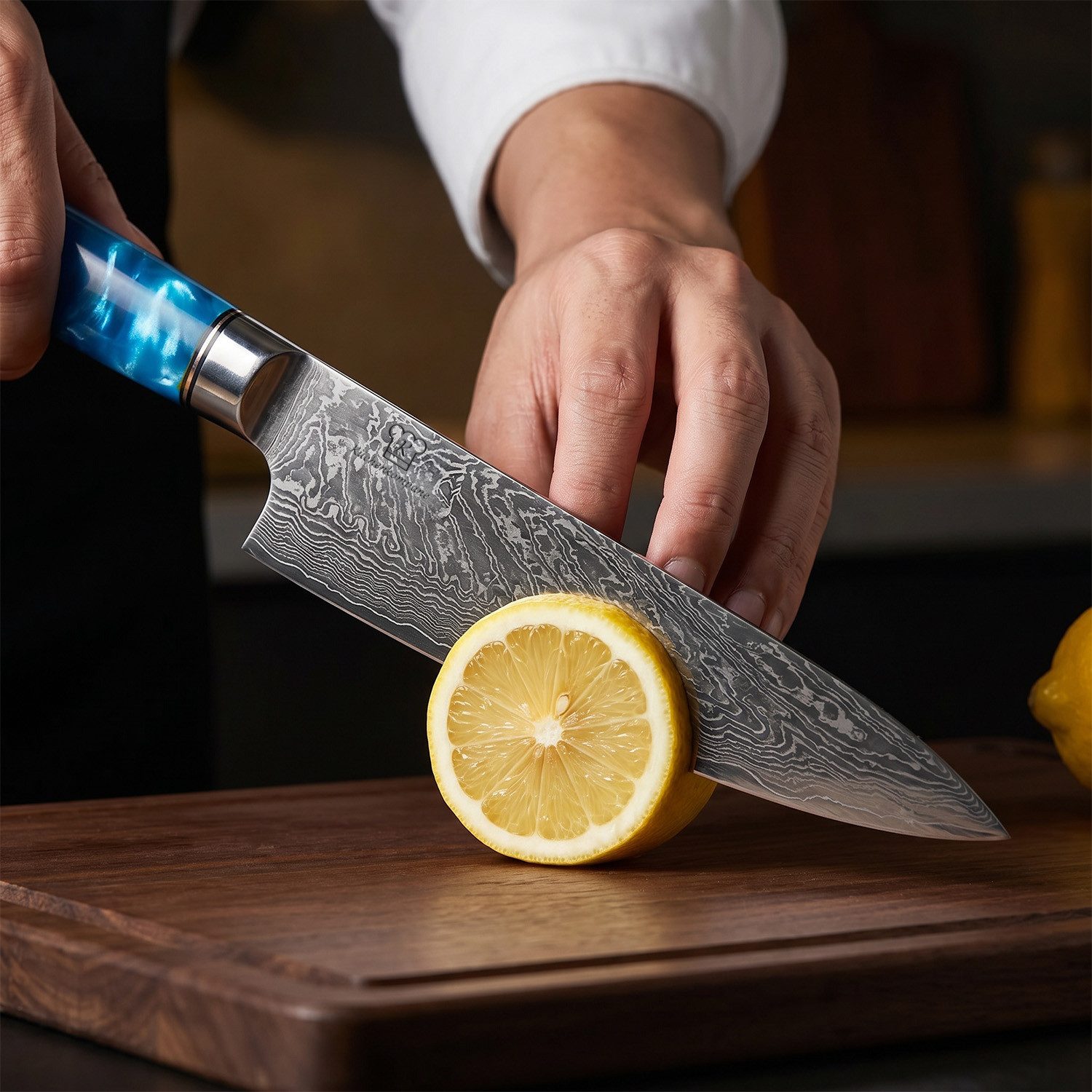 Küchenkompane Damastmesser Chefmesser Kochmesser – VG10 Stahl & Blau-Epoxidharzgriff