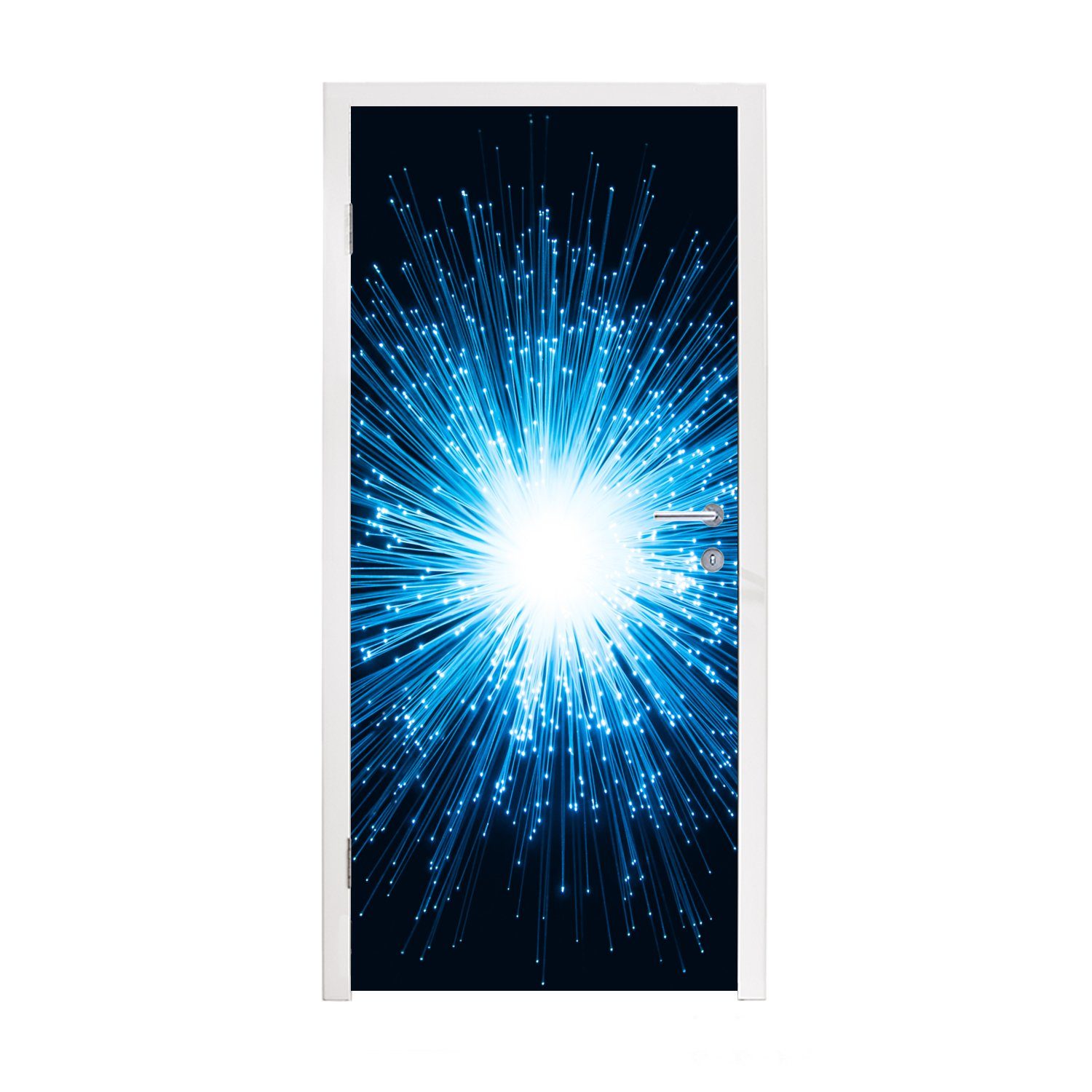 MuchoWow Türtapete Blaues Glühen von Glasfasern in einem dunklen Raum, Matt, bedruckt, (1 St), Fototapete für Tür, Türaufkleber, 75x205 cm
