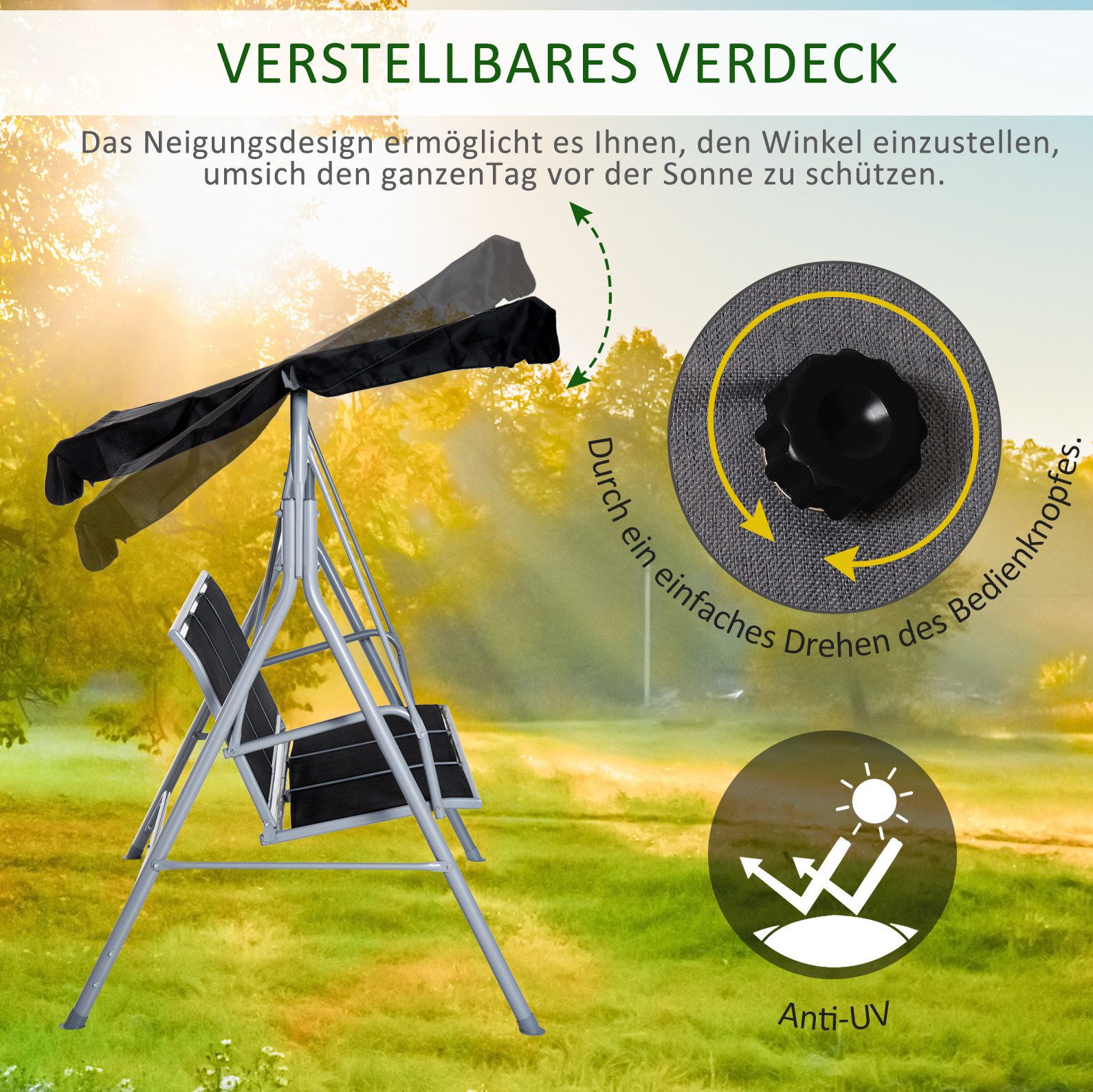 REDOM Hollywoodschaukel 3-Sitzer Grau Silber mit Dach 171x108x154 cm im modernen Stil, 3-Sitzer, Packung, 1 tlg., für 3 Personen, Outdoor Sitzmöbel Bereich, Garten Schaukelbank aus Metall für Balkon Terrasse Garten