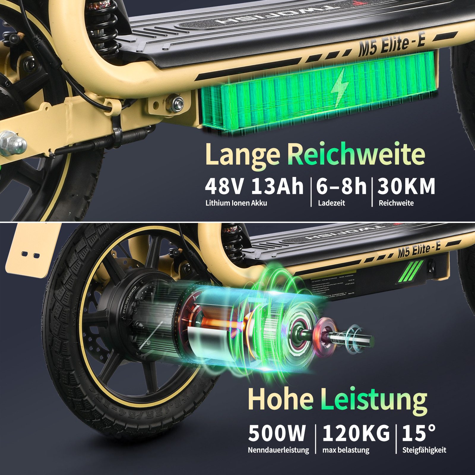 Twofish E-Motorroller Elite-E EEC certified electric scooter with seat and rear basket, 40 km/h, 30 km range, dual disc brakes, front and rear shock absorbers