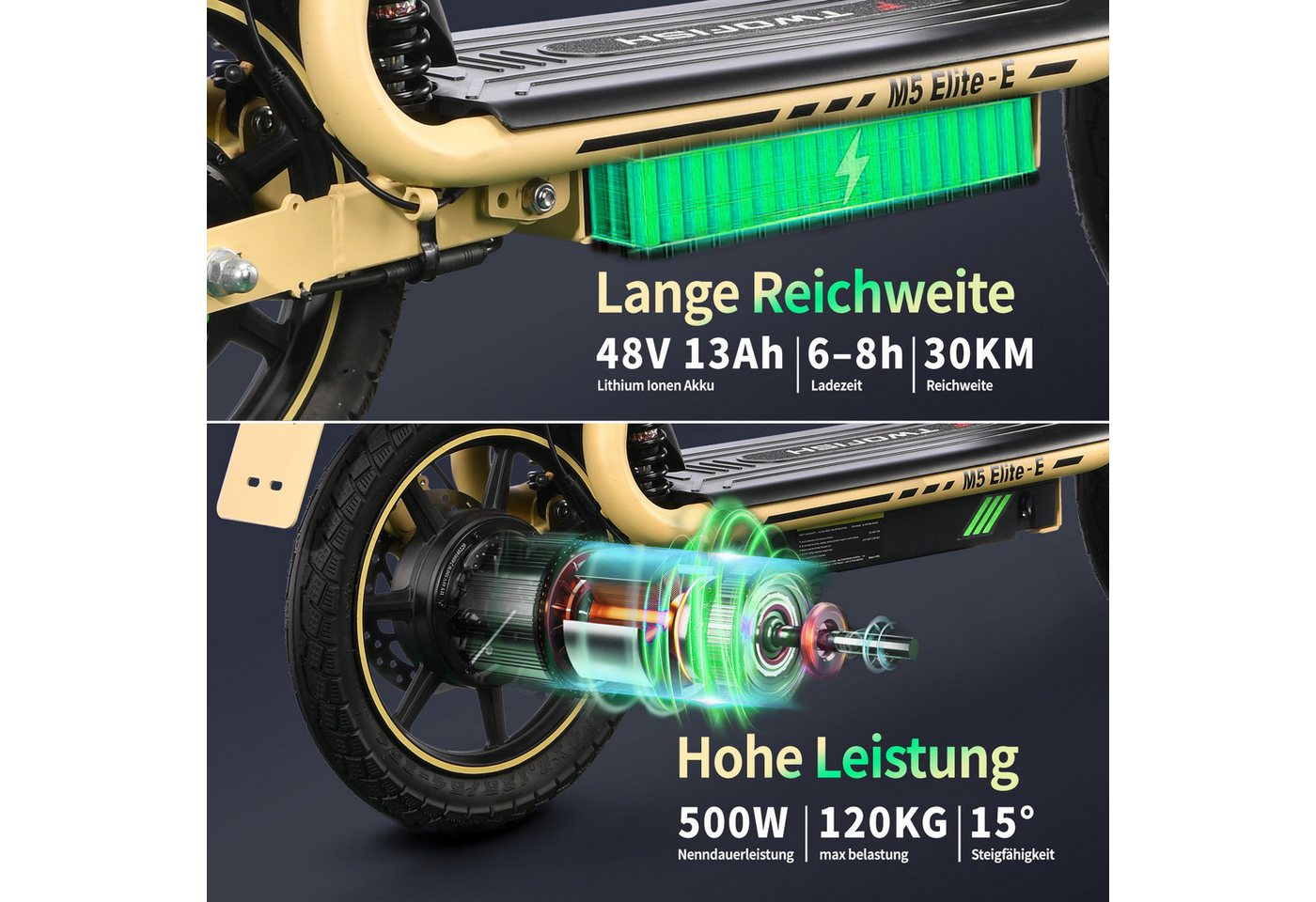 Thumbnail - Twofish E-Scooter Elite-E EEC zertifizierter Elektroroller mit Sitz und hinterem Korb, 30 km Reichweite, Doppelscheibenb...