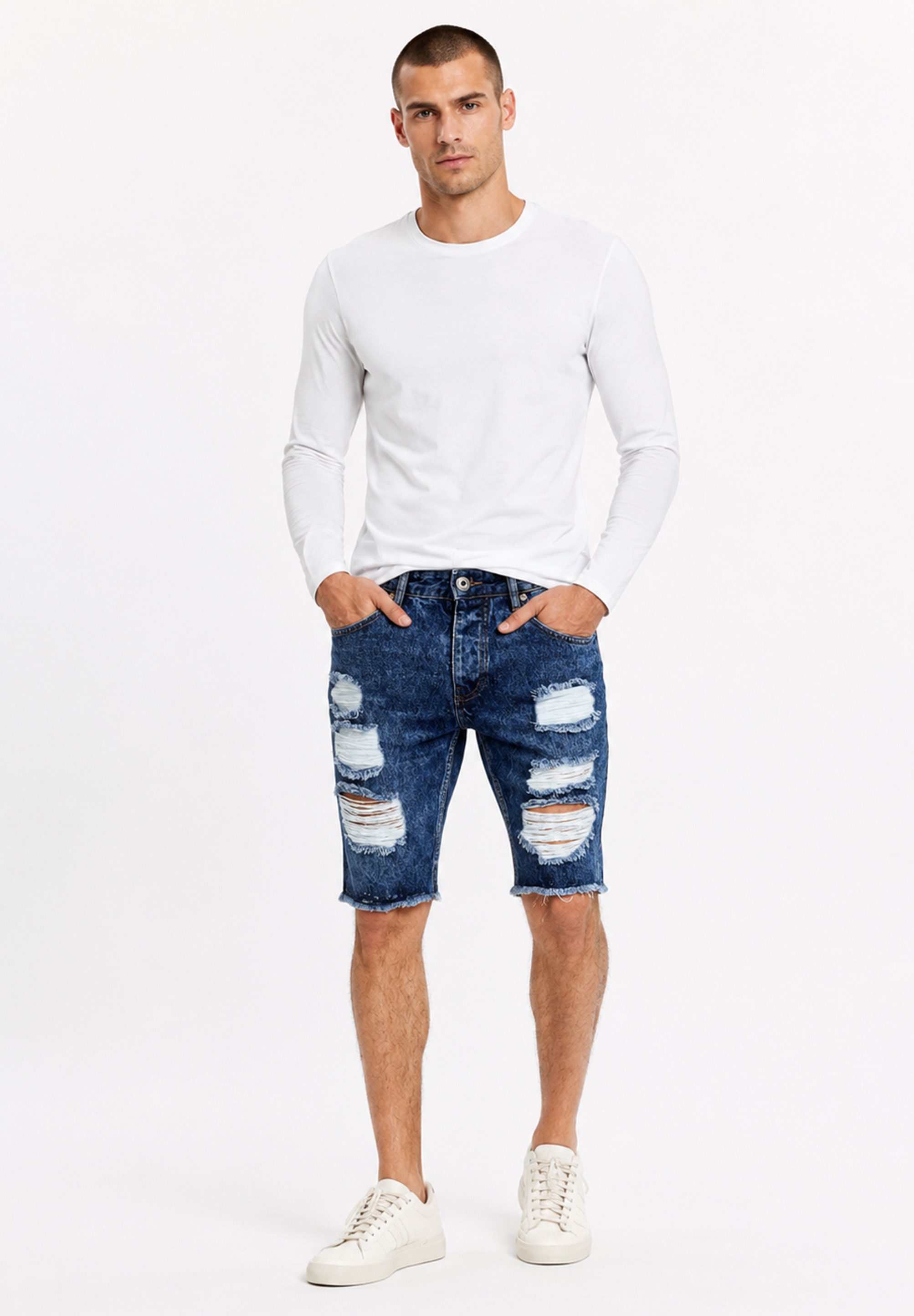 behype Jeansshorts im Destroyed Look als Kurze Hose für Herren Sommer-Shorts Bermuda für Männer aus 100% Baumwolle – Bild 2 von 5