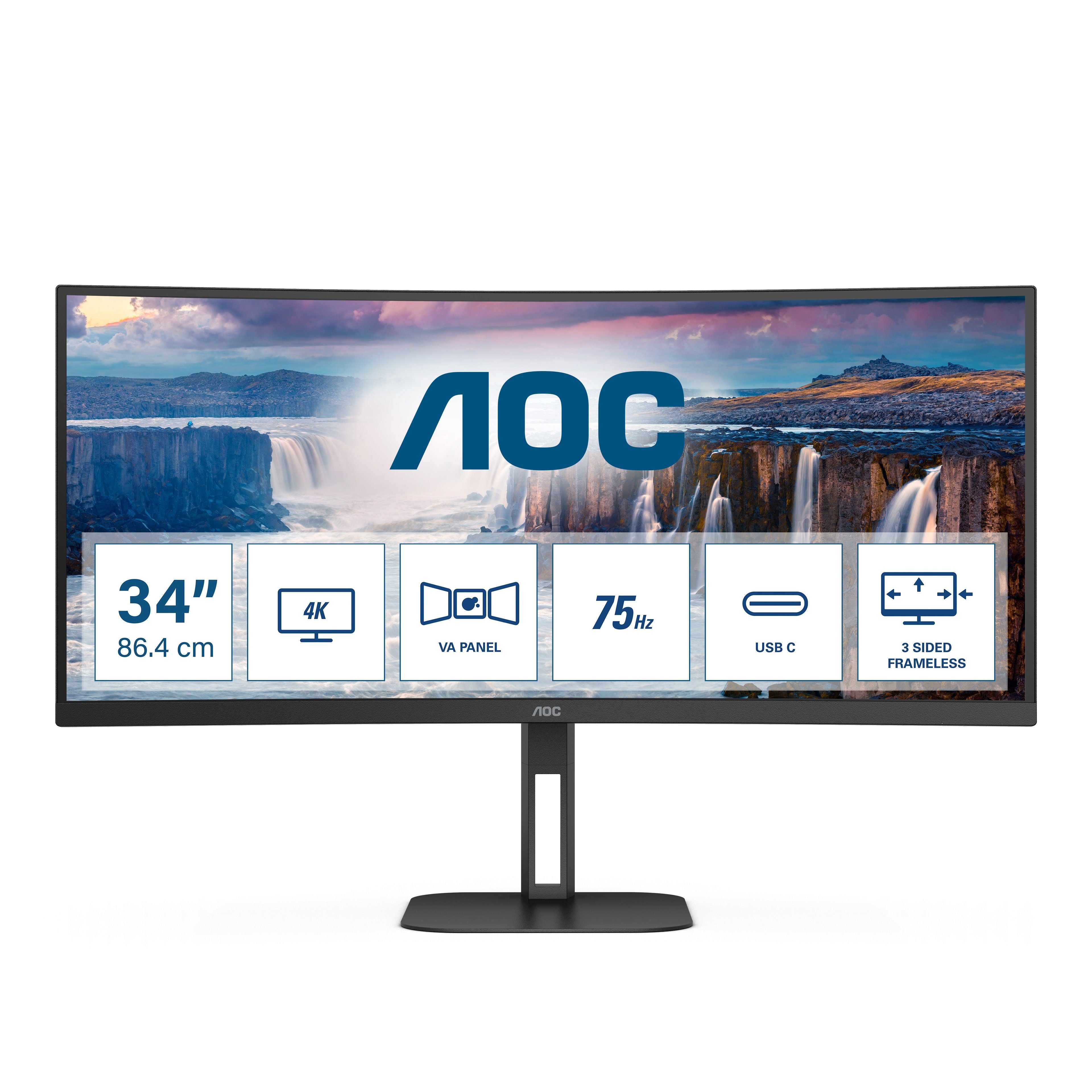 AOC CU34V5C Curved-Gaming-Monitor (86,3 cm/34 ", 3440 x 1440 px, 1 ms Reaktionszeit, 100 Hz, VA LCD)