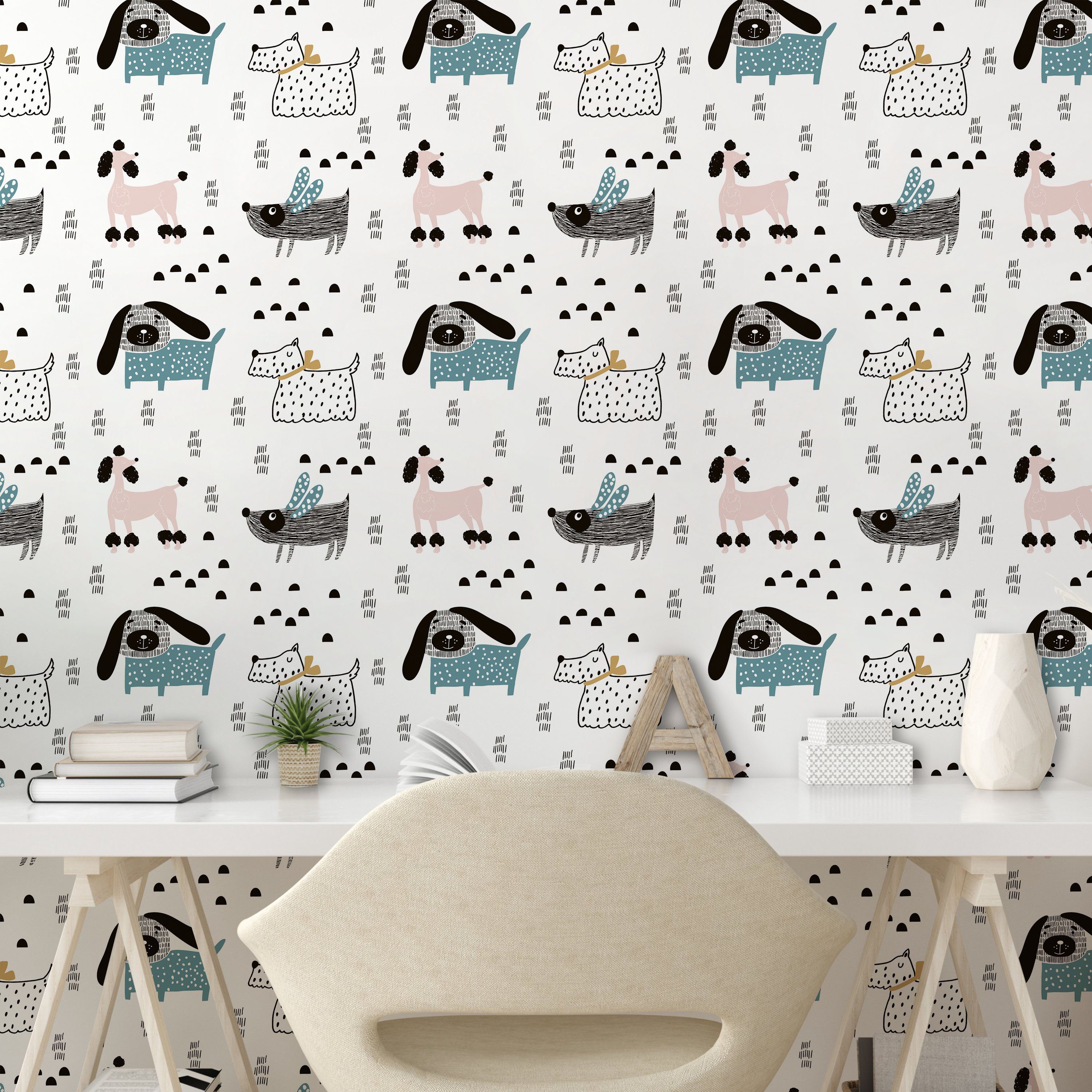 Abakuhaus Vinyltapete selbstklebendes Hunde Küchenakzent, Hund Scandinavian Wohnzimmer mit Kunstwerk