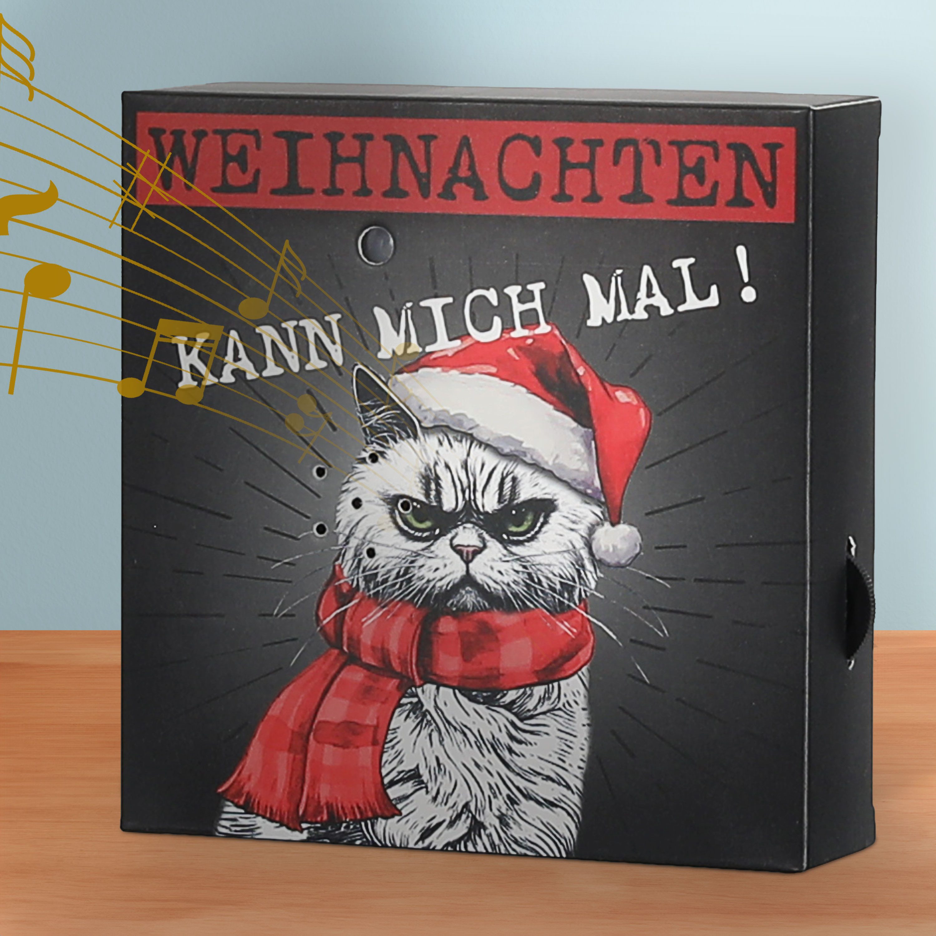 CEPEWA Bewegungsmelder Soundbox 'XMAS CAT' Bewegungsmelder 12x12x3,5cm Papier Katze