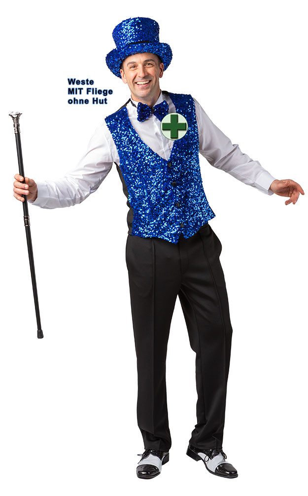 Karneval-Klamotten Kostüm Weste Pailletten Herren blau hochwertig mit Flieg günstig online kaufen