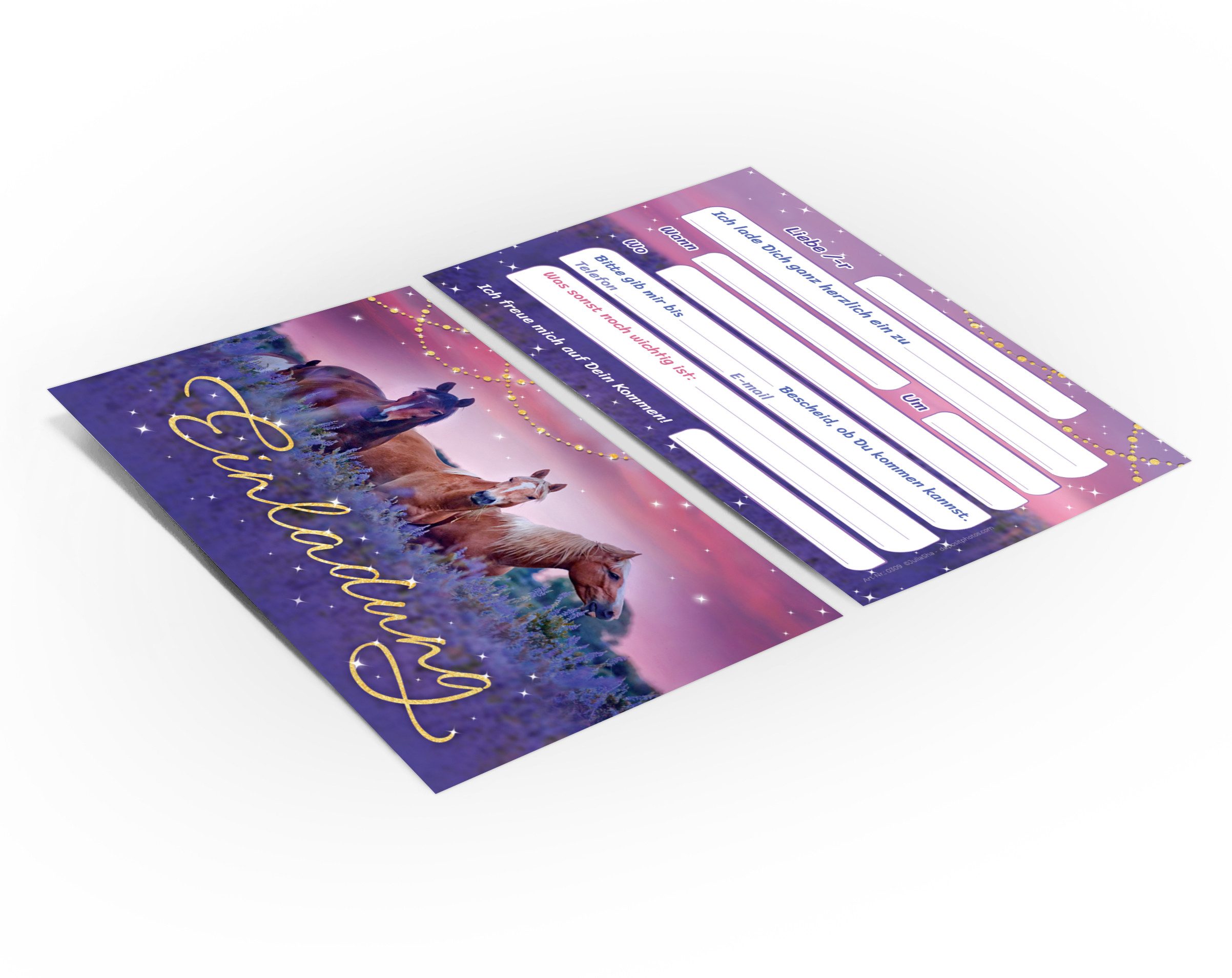 JUNAPACK Einladungskarten Pferd Einladungen zum Kindergeburtstag Fohlen lila Mädchen, Einladungskarten mit einem Pferd Motiv für Kinder