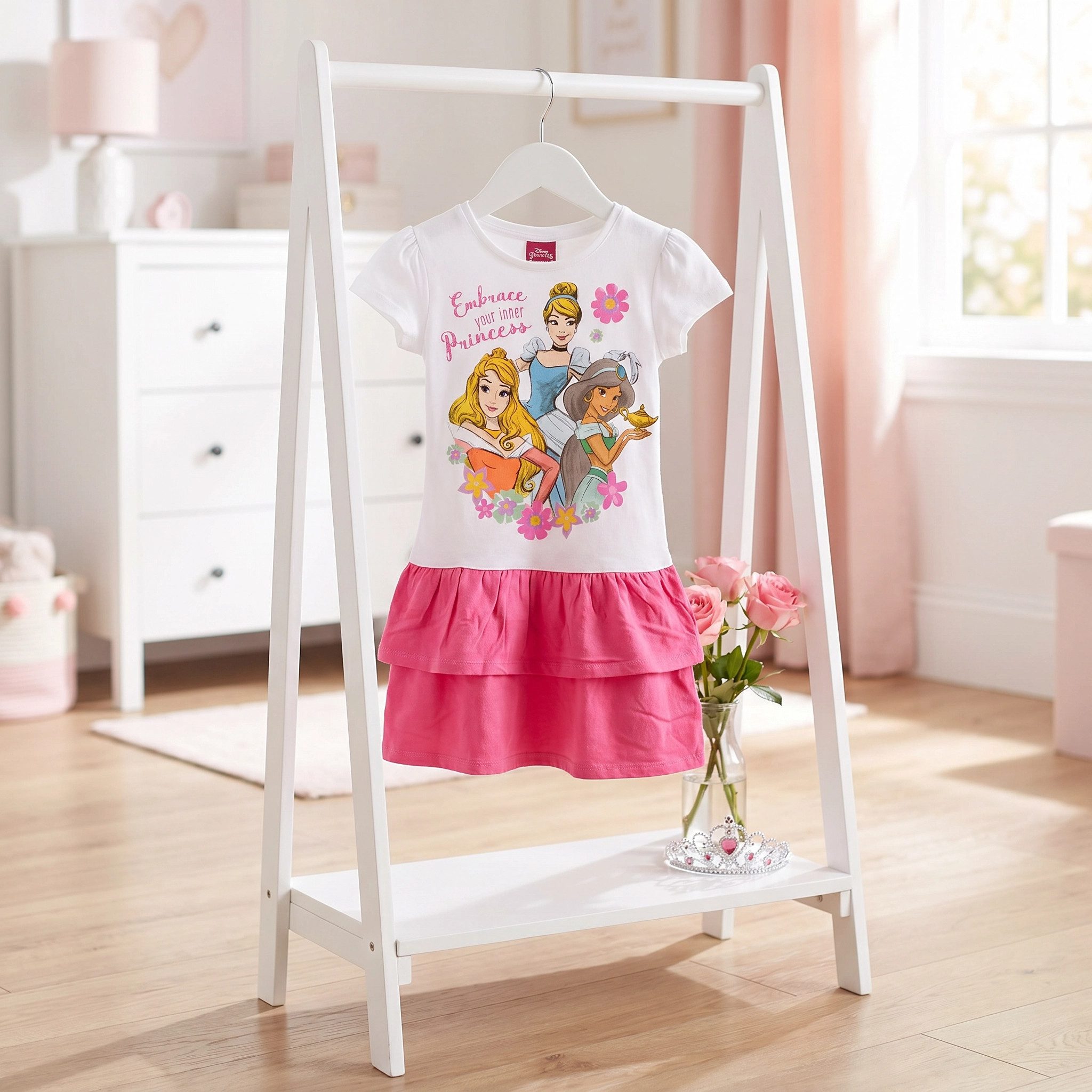 Disney Princess Sommerkleid Disney Prinzessin Mädchen Kinder Kleid Gr. 98 bis 128, 100% Baumwolle